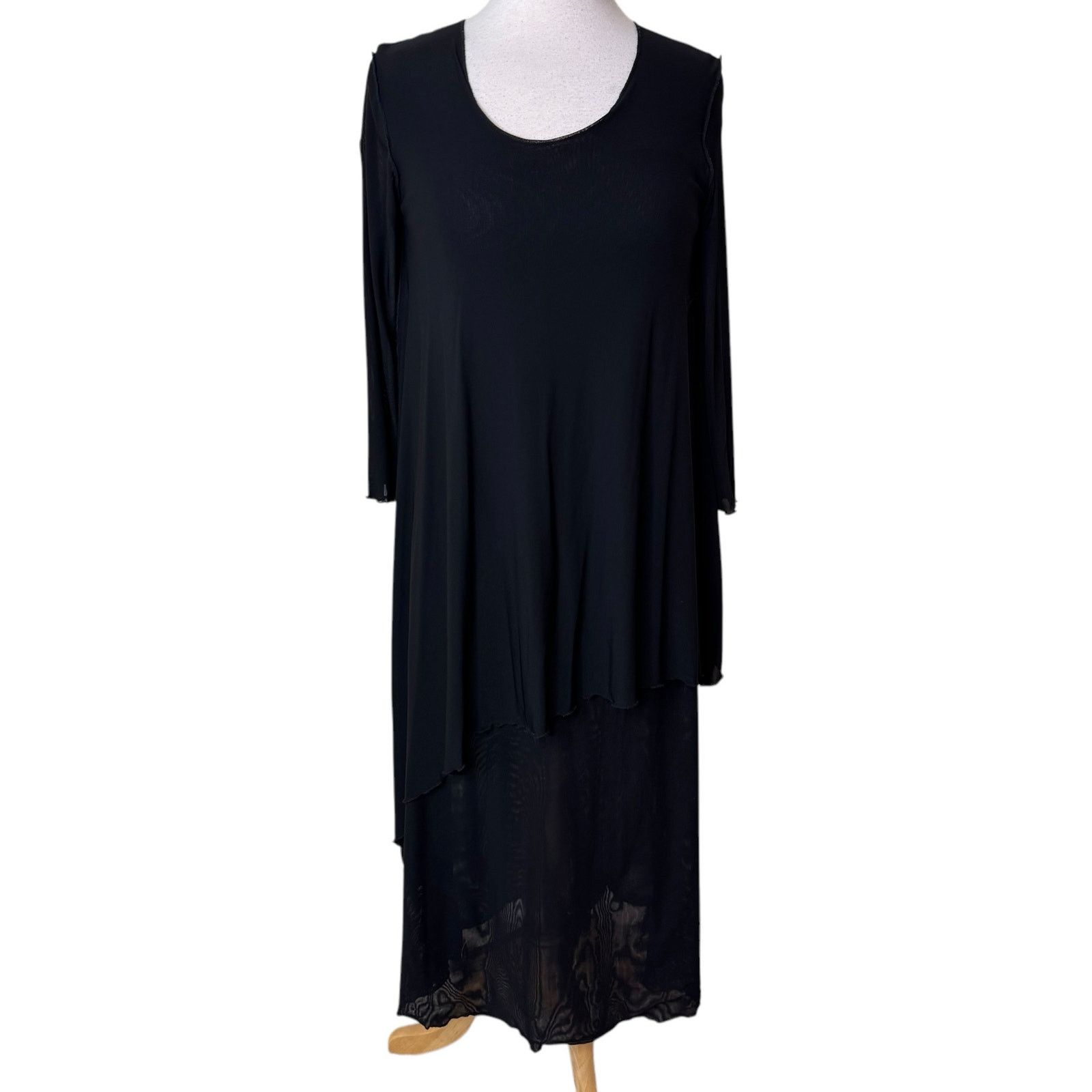 CYNTHIA ASHBY Nylon Tiered Midi Dress Black Size XS