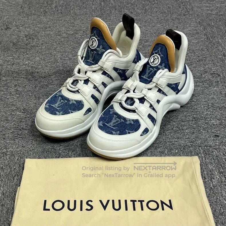 Louis Vuitton Louis Vuitton White and Blue Cow Leather Comfortable Lace Size US 8 / IT 38 - 2 Thumbnail