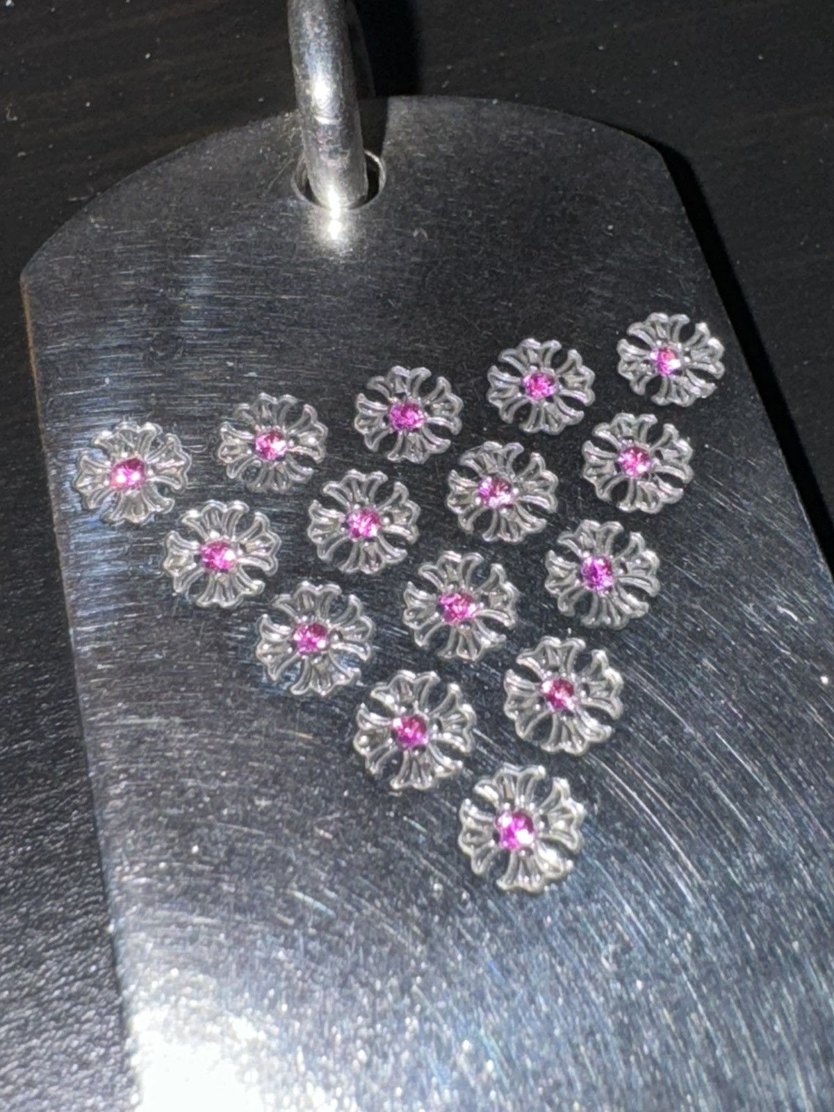 image of Chrome Hearts Pink Sapphire One World One Piece Dogtag in Silver, Men's