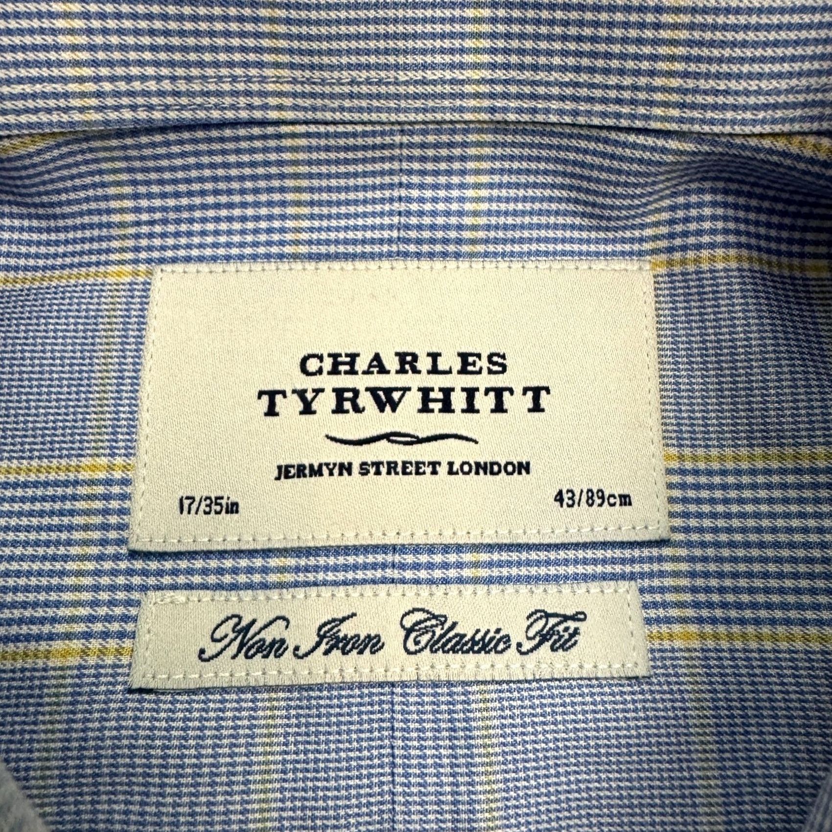 Charles Tyrwhitt Charles Tyrwhitt Dress Shirt Mens 17/35 Classic Fit Non Iron Blue Plaid Shirt Size 46R - 5 Thumbnail