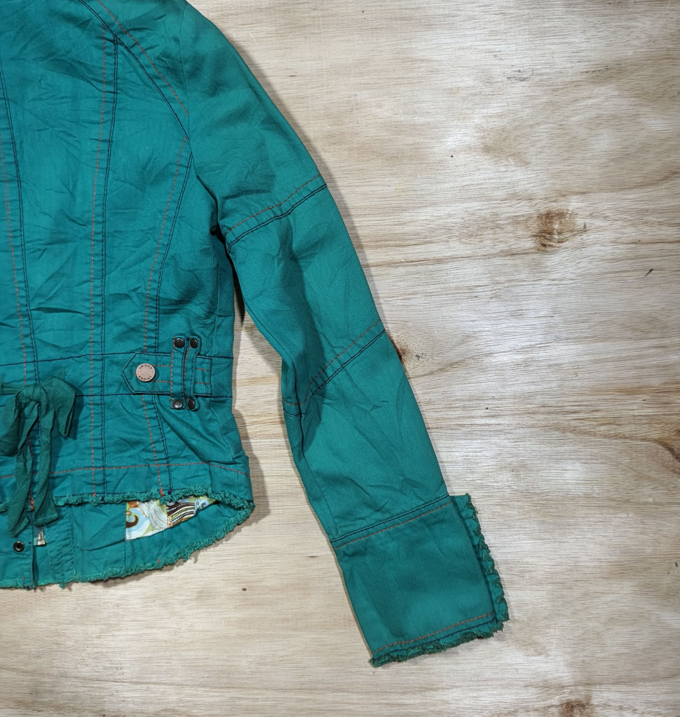 Japanese Brand EGOIST Turquoise Green Raw Hem Moto Jacket Size M / US 6-8 / IT 42-44 - 9 Thumbnail