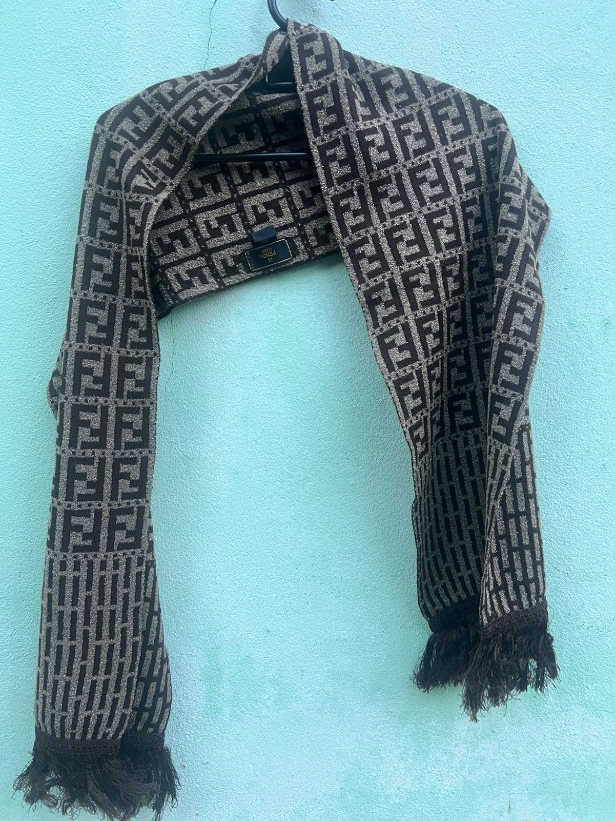 Fendi FENDI Zucca Monogram Wool Scarf Brown Vintage Size ONE SIZE - 18 Thumbnail