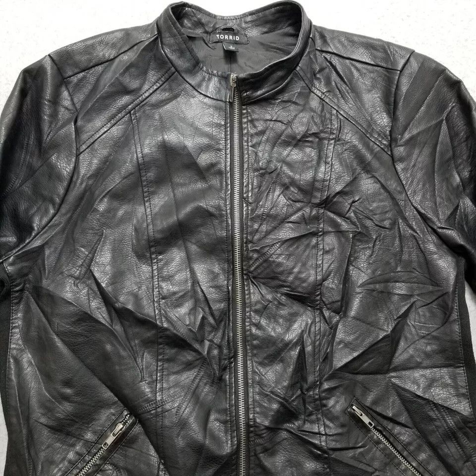 Torrid Torrid Jacket Womens 2 Black Full Zip Pockets Faux Leather Size XS / US 0-2 / IT 36-38 - 14 Thumbnail