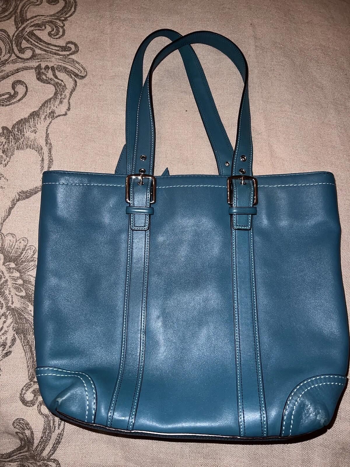 Coach SPRING Teal Peacock Blue Coach Bag Tote Purse Carry All Zip Size ONE SIZE - 7 Thumbnail