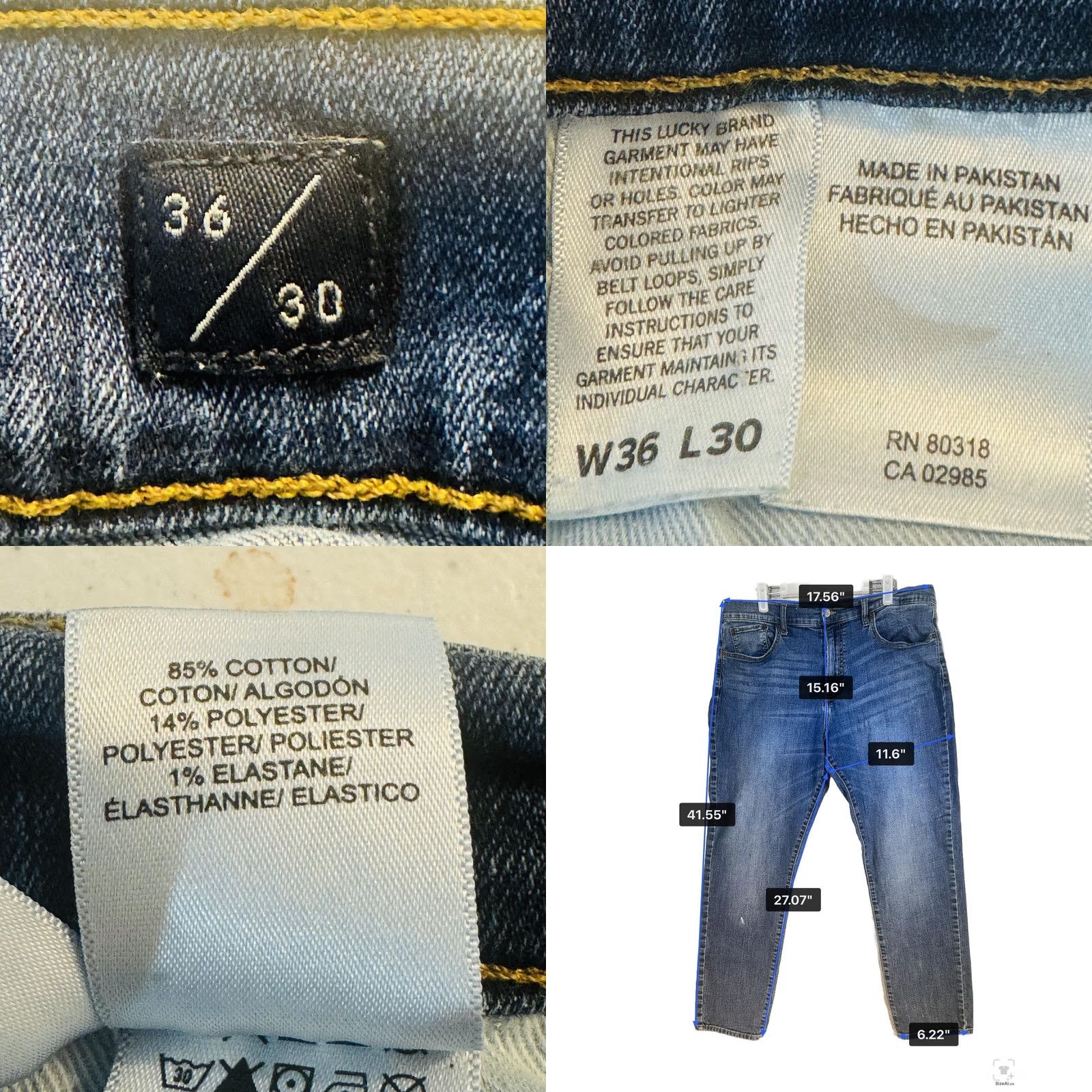 Lucky Brand Lucky Brand 412 Athletic Slim Jeans Mens 36x27 Blue Medium Wash Tapered Zip Fly Size US 36 / EU 52 - 9 Thumbnail