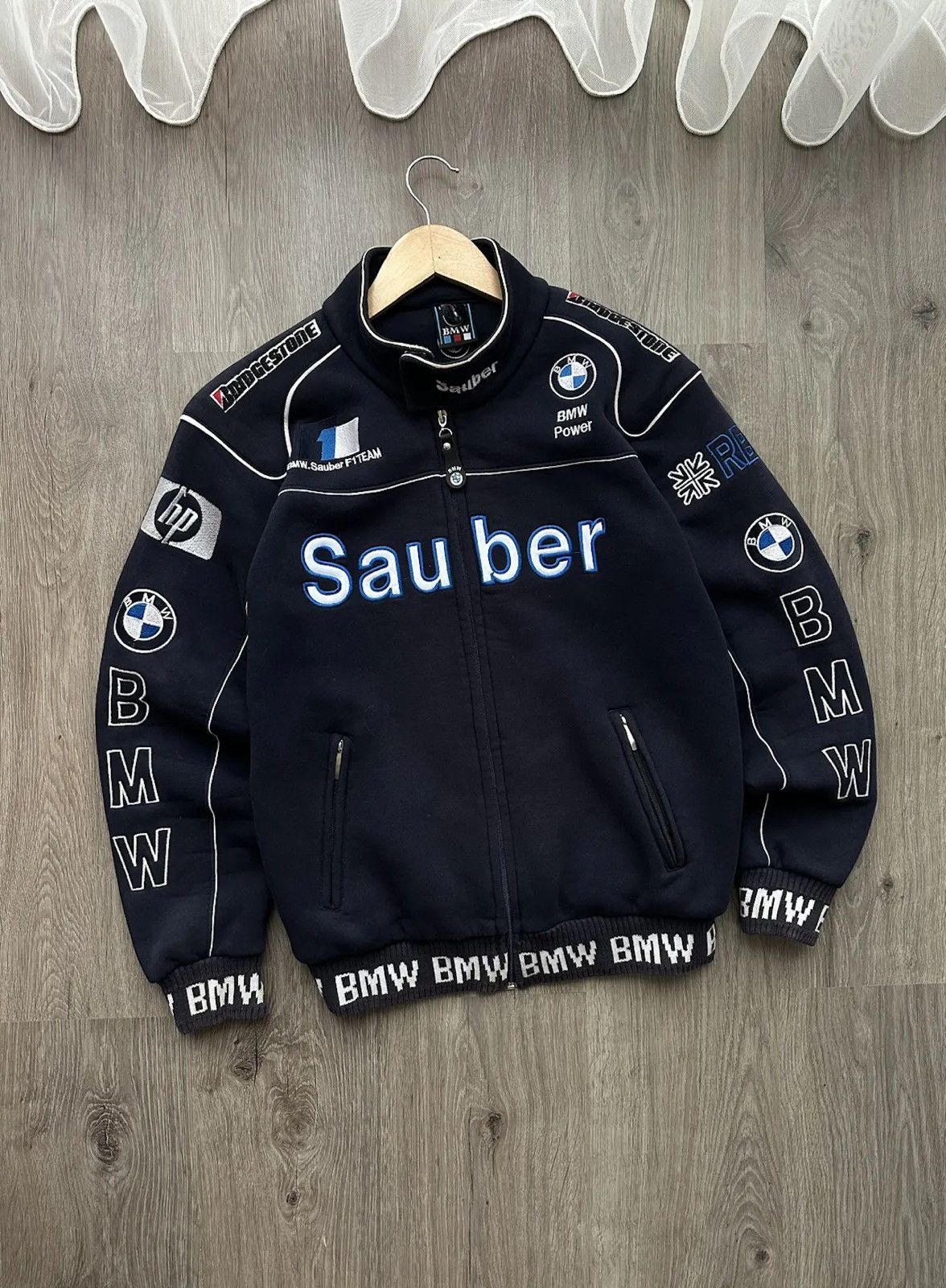 image of Vintage Bmw Racing Sauber F1 Team Full Zip Hoodie Power in Blue, Men's (Size Large)