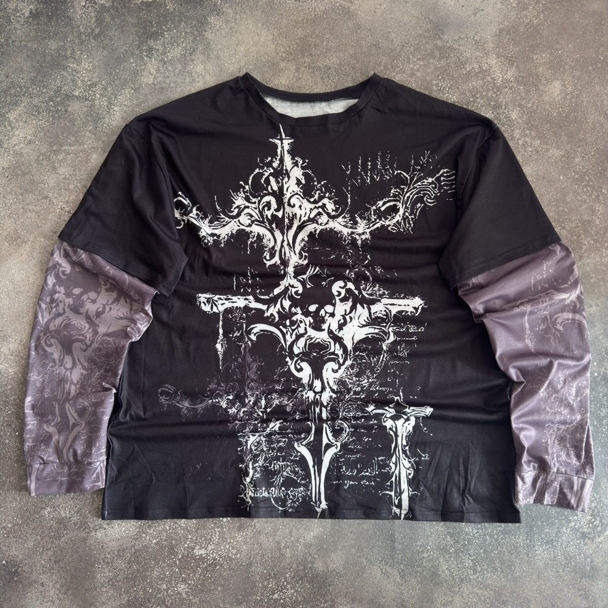 Affliction Style Goth Y2K Tribal Skull Long Sleeve Shirt