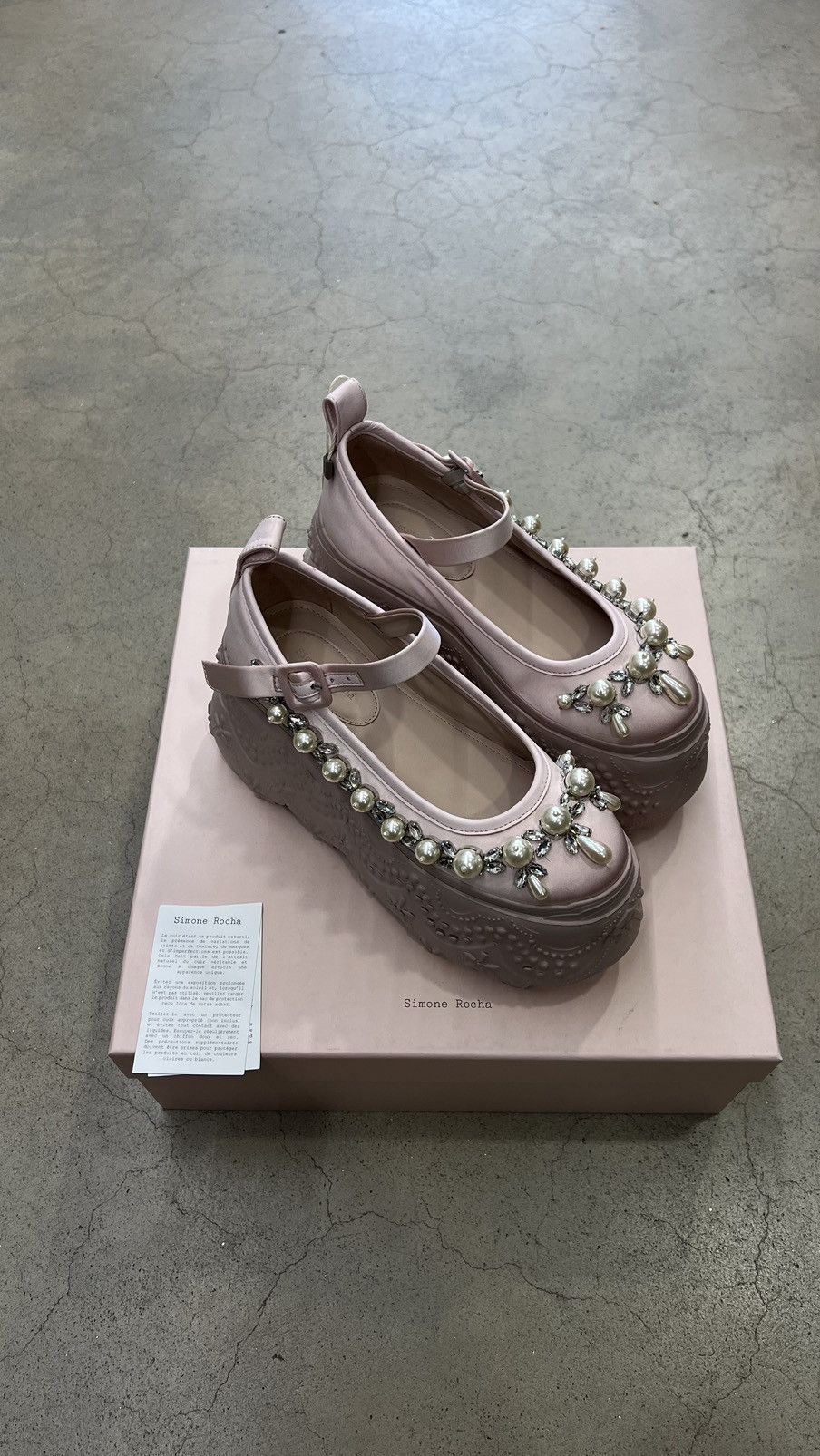 image of Simone Rocha Black Crystal Buckle Tracker Ballerina Flats in Pink, Women's (Size 6)