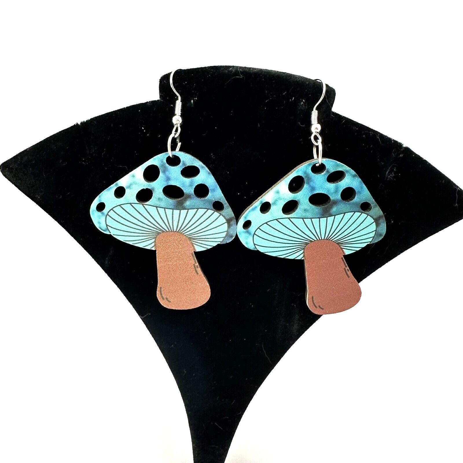 Other Mushrooms Hook Earrings Wood TyeDye Turquoise New Fantasy Size ONE SIZE - 1 Thumbnail