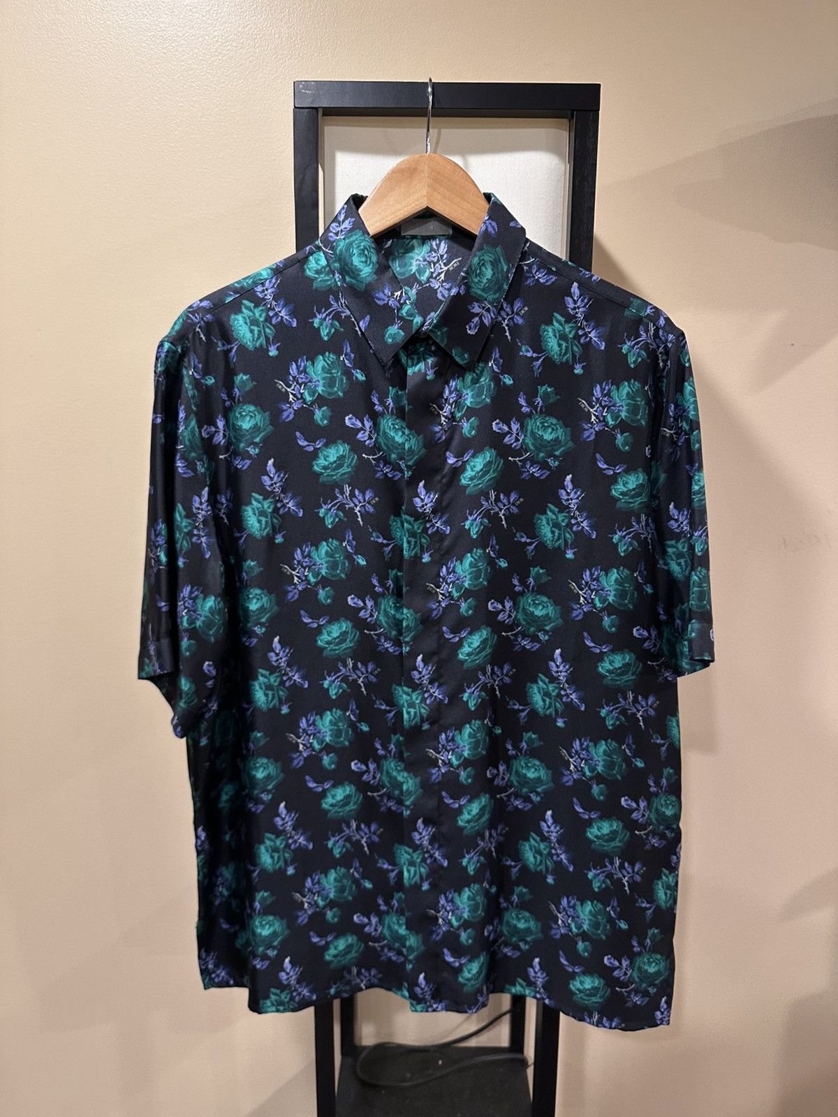 Dior Dior x Kim Jones Green Rose Print Silk Button Up Shirt Size US M / EU 48-50 / 2 - 1 Thumbnail