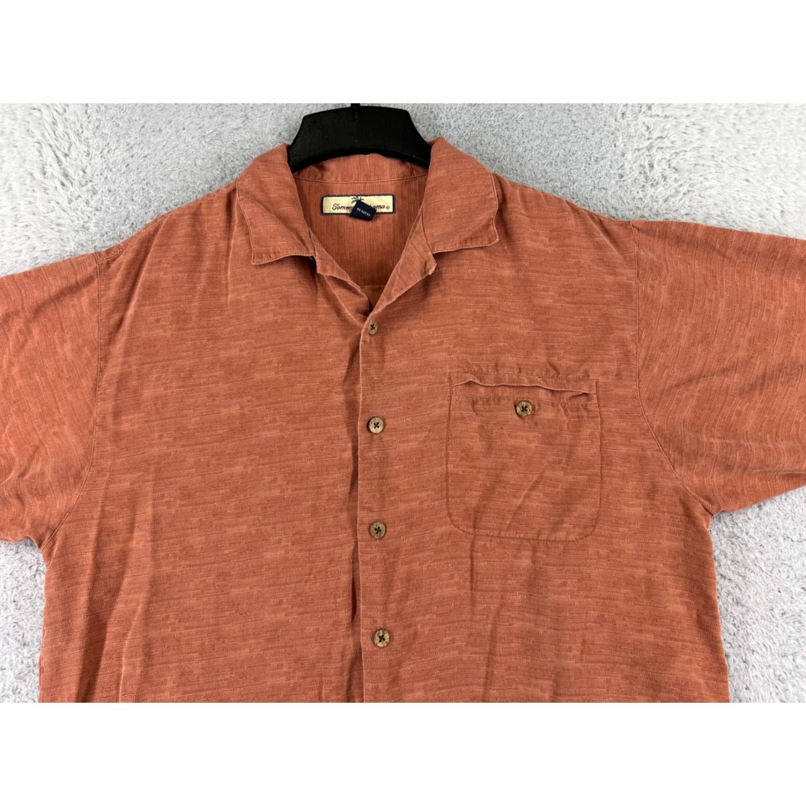 Tommy Bahama Tommy Bahama Shirt Men Large Orange Stripe Pocket 100% Silk Hawaiian Size US L / EU 52-54 / 3 - 4 Thumbnail