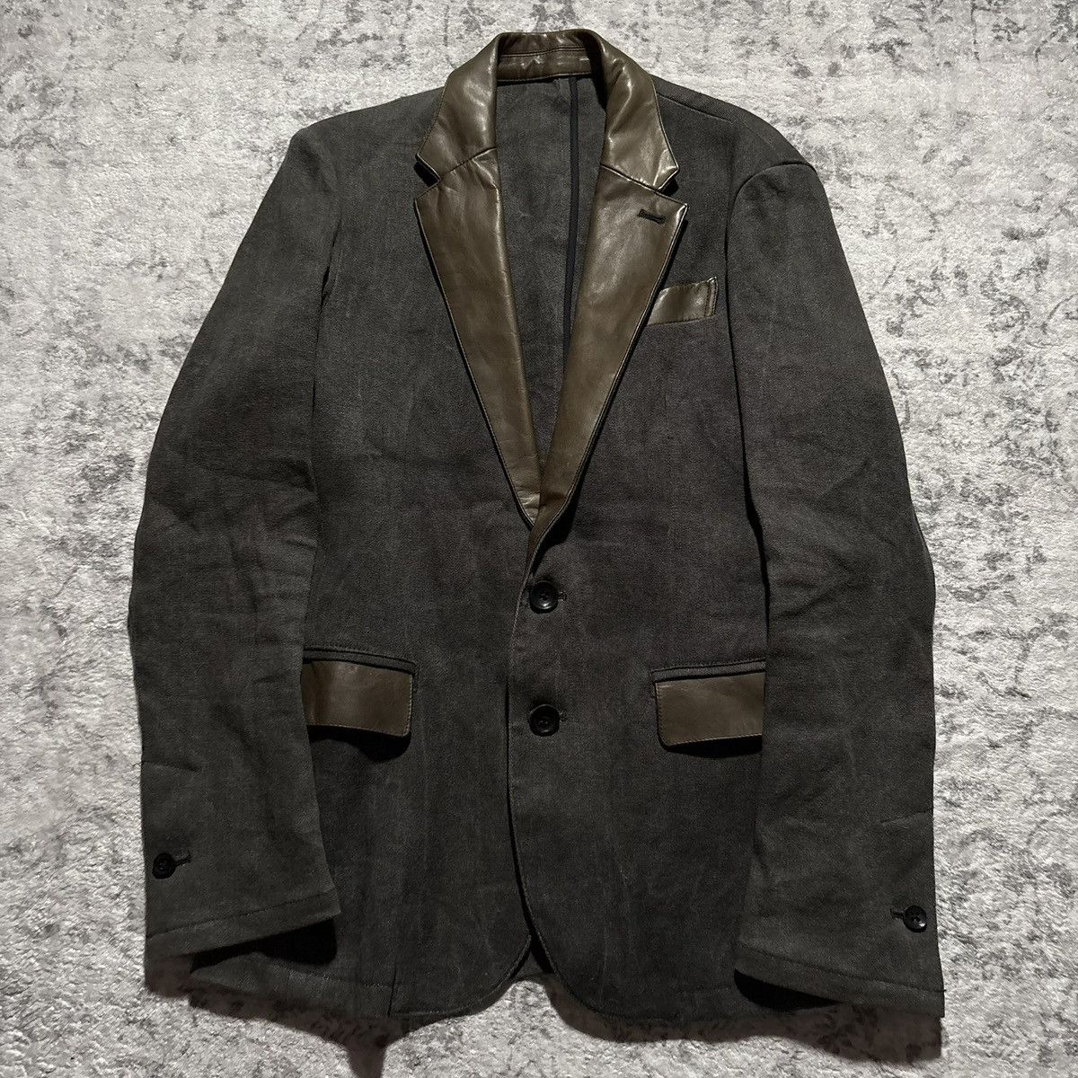 Isamu Katayama Backlash Isamu Katayama Leather Detailed Blazer Suit Jacket | Size S Size 38R - 1 Thumbnail