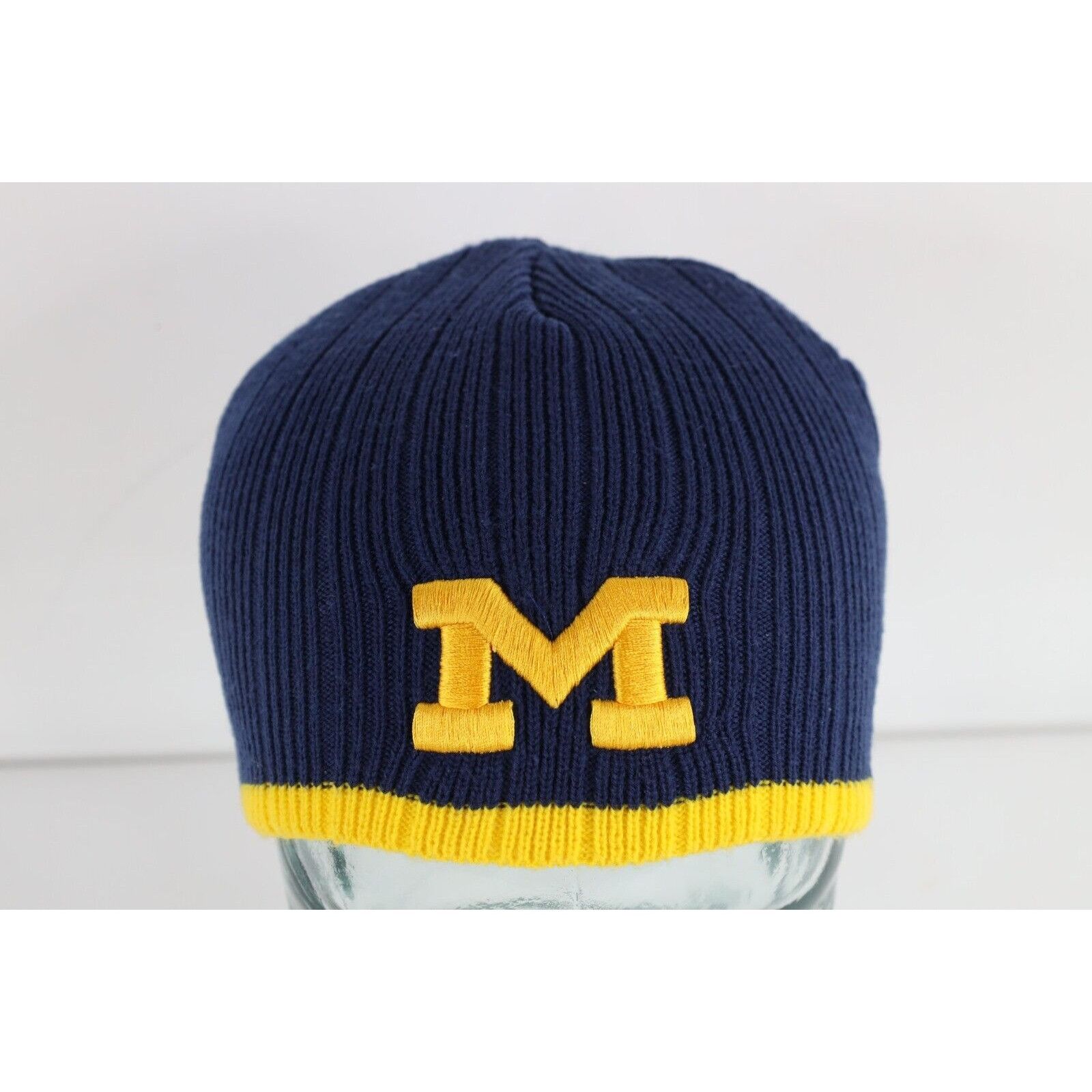 Vintage Vintage 90s University of Michigan Ribbed Knit Beanie Hat Size ONE SIZE - 1 Thumbnail