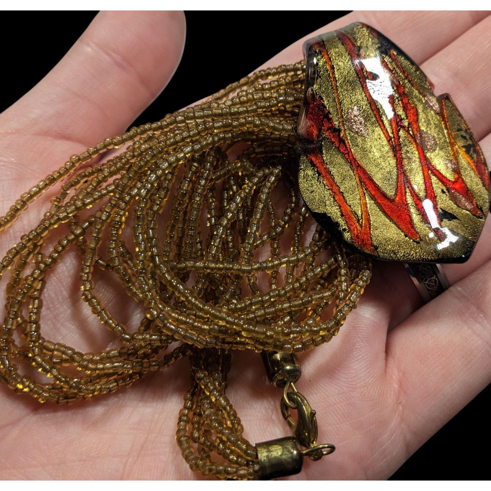 Other Fiery Red And Gold Tone Art Glass Pendant With Multistrand G Size ONE SIZE - 4 Thumbnail