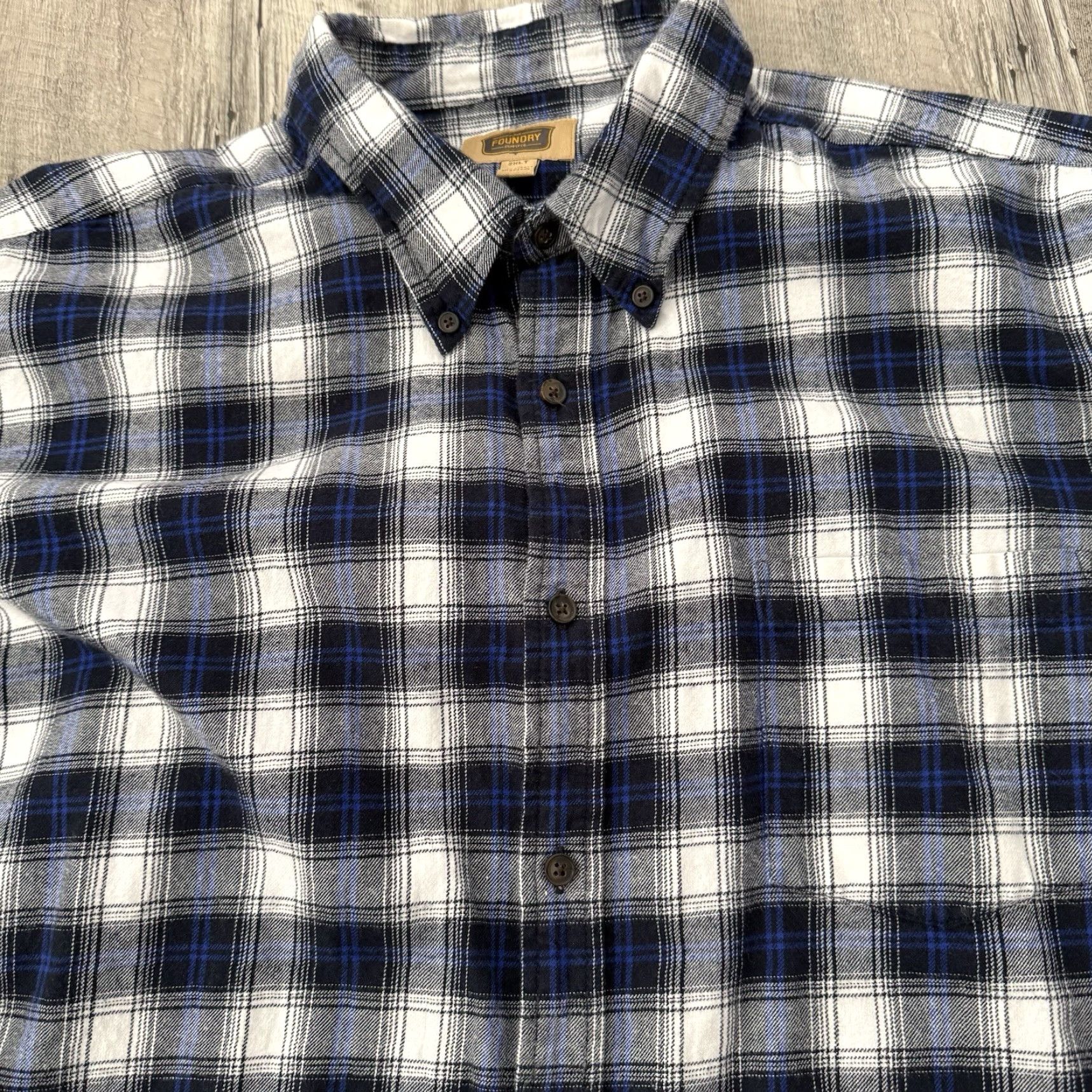 Vintage Foundry Flannel Shirt Mens 2XLT Big Tall Blue White Plaid Long Sleeve Button-Up Shirt Size US XXL / EU 58 / 5 - 3 Thumbnail