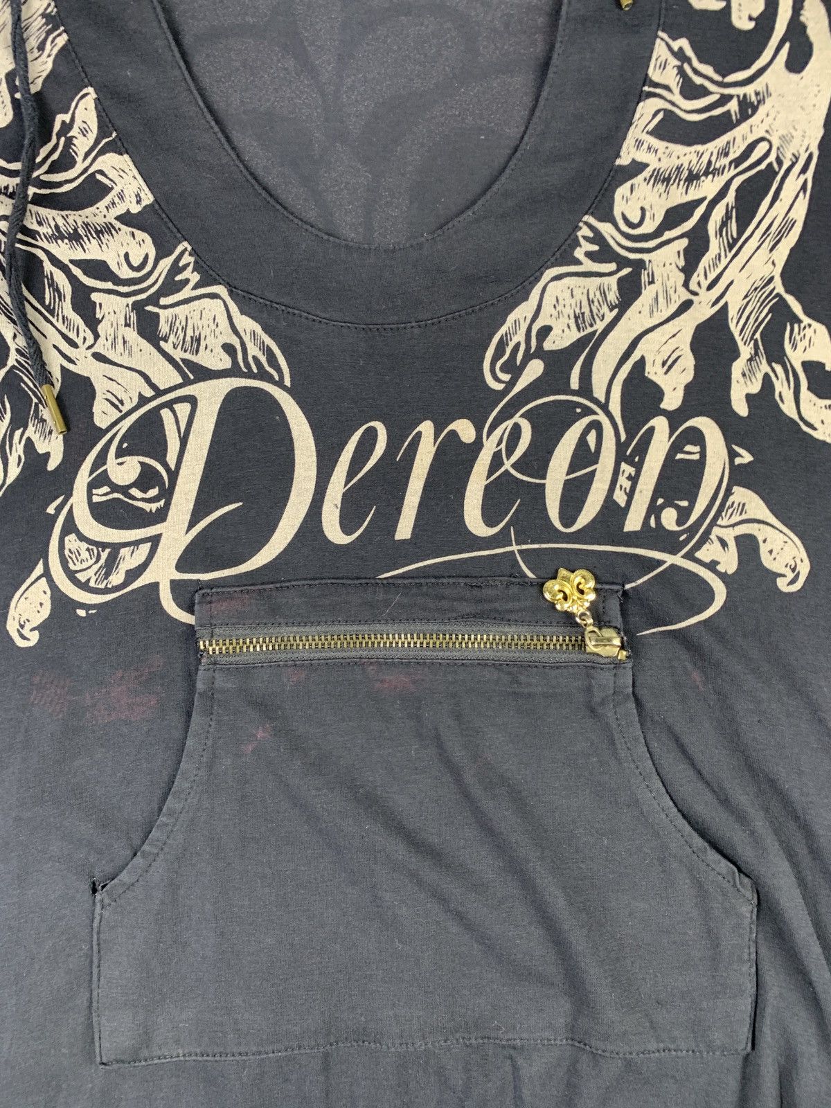 Japanese Brand y2k Dereon Black Grunge Over Print Open Chest Hoodie Size L / US 10 / IT 46 - 6 Thumbnail