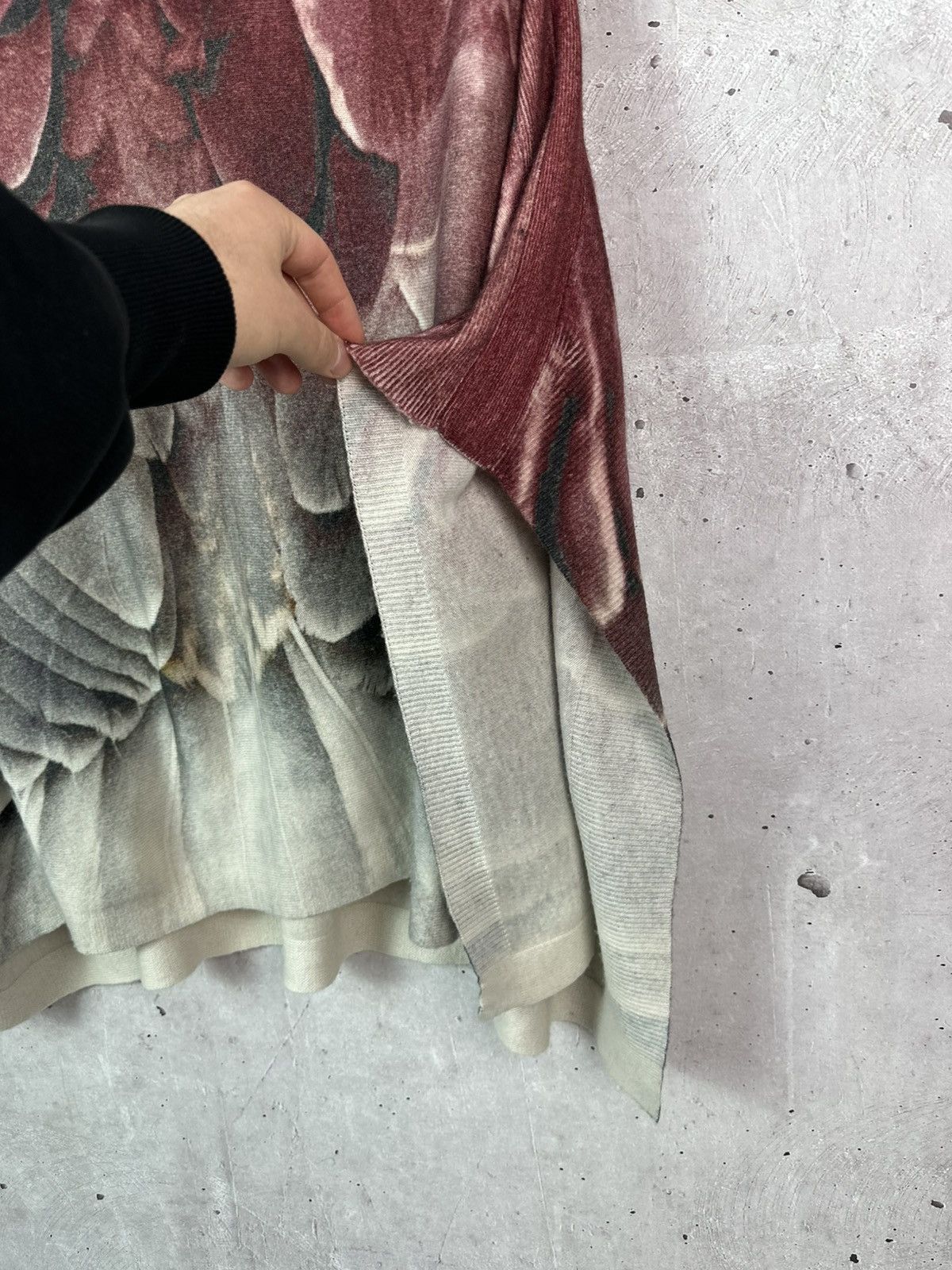 Vintage Gobi Feather Print Mongolian Cashmere Knit Oversized Poncho Size L / US 10 / IT 46 - 8 Thumbnail
