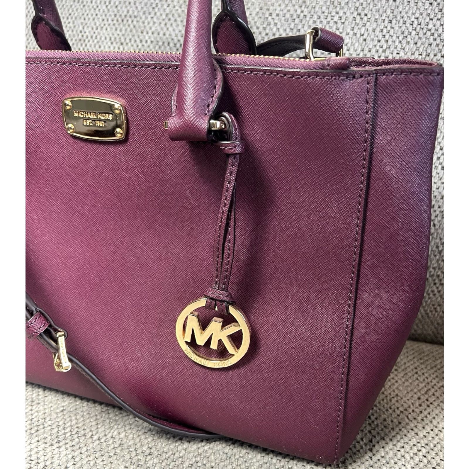 Michael Kors MICHAEL KORS Medium Kellen Saffiano Bag Burgundy Plum Leather Satchel Womens Size ONE SIZE - 2 Thumbnail