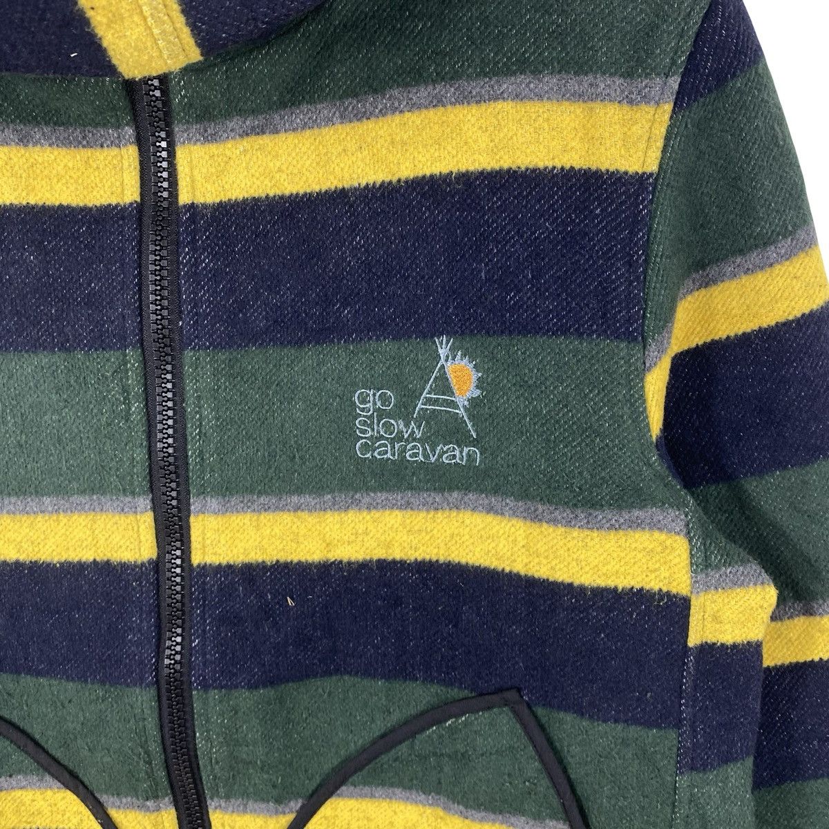 Vintage Vintage GO SLOW CARAWAN Border Stripe Hooded Jacket Fleece Size US L / EU 52-54 / 3 - 6 Thumbnail