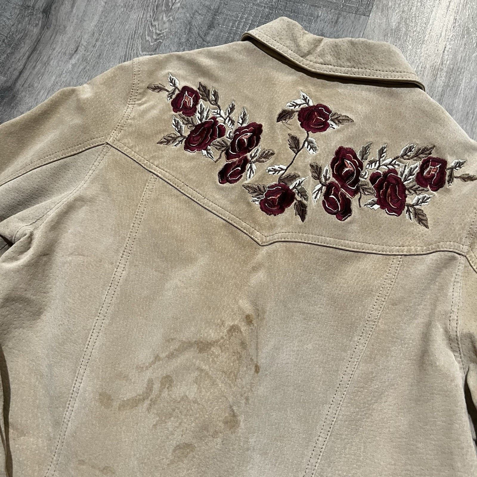 Vintage VTG Brandon Thomas Beige Suede Rose Leather Biker Jacket Size M / US 6-8 / IT 42-44 - 5 Thumbnail