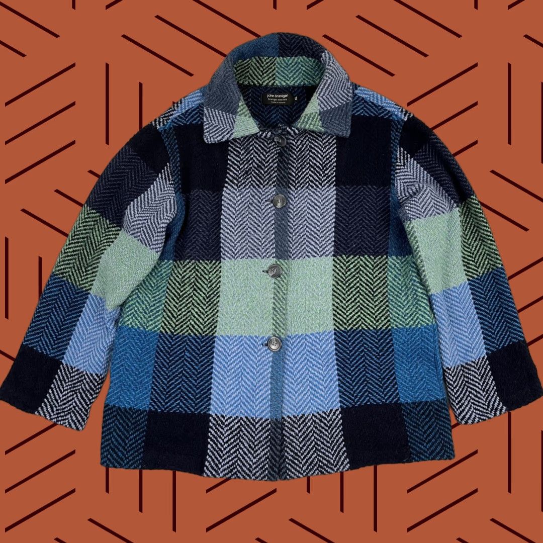 Vintage John Branigan Weavers Jacket Womens XL Green Blue Plaid Wool Blend Ireland Coat Size XL / US 12-14 / IT 48-50 - 1 Thumbnail