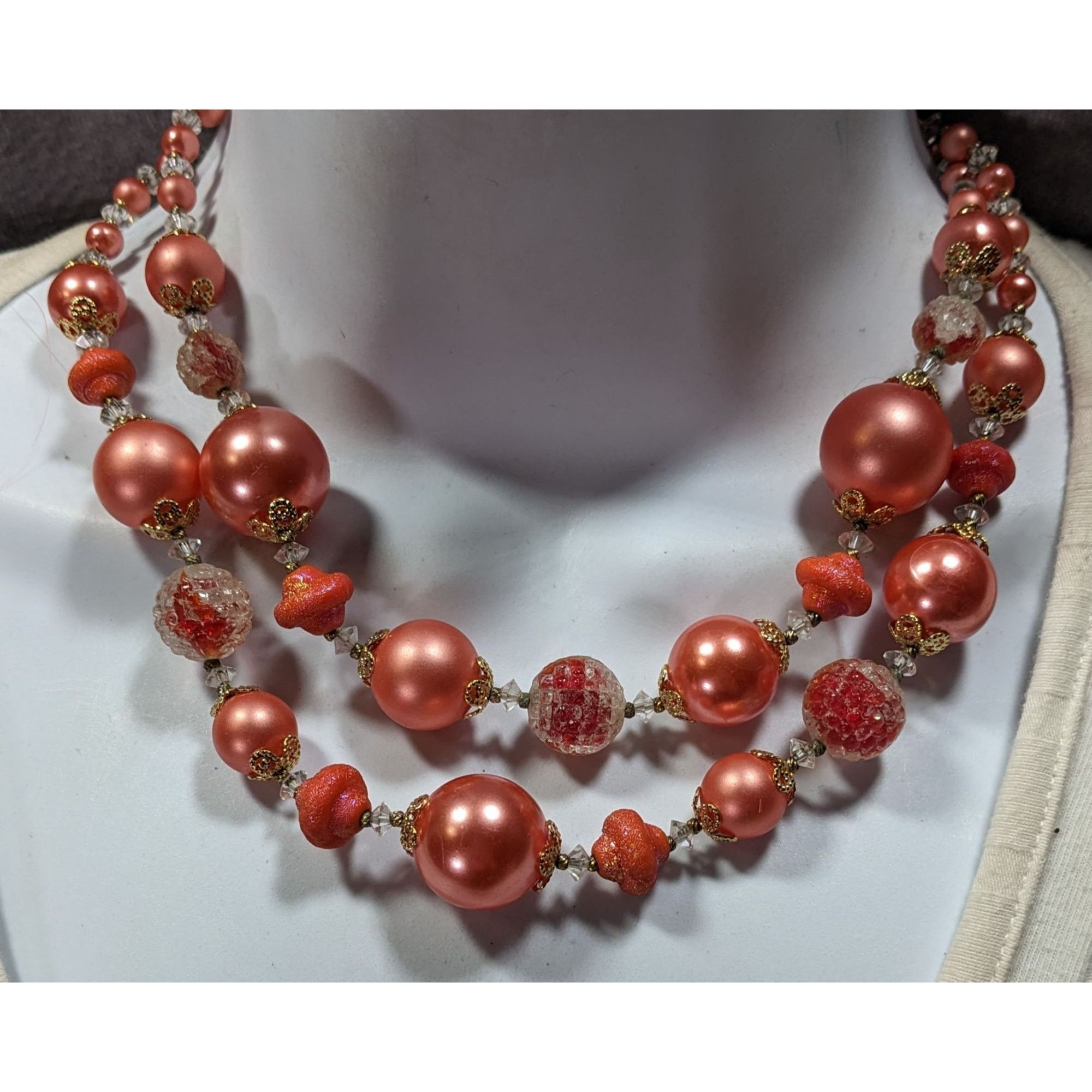 Other Vintage 1940s Rare Vendome Rose Pink Faux Pearl Layered Neck Size ONE SIZE - 2 Thumbnail