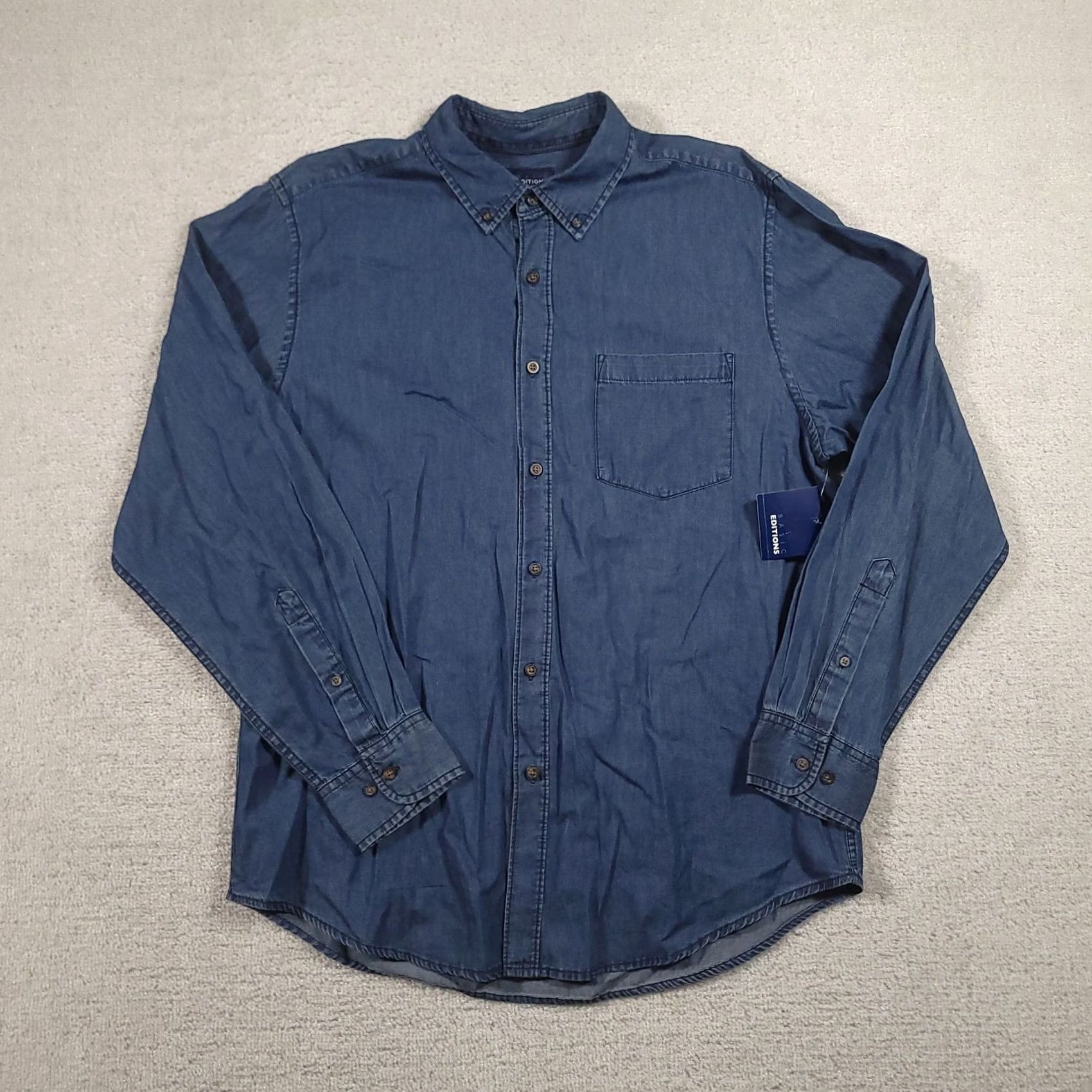 Basic Editions Basic Editions Shirt Mens Large Blue Chambray Cotton Button Workwear Shirt Size US L / EU 52-54 / 3 - 2 Thumbnail