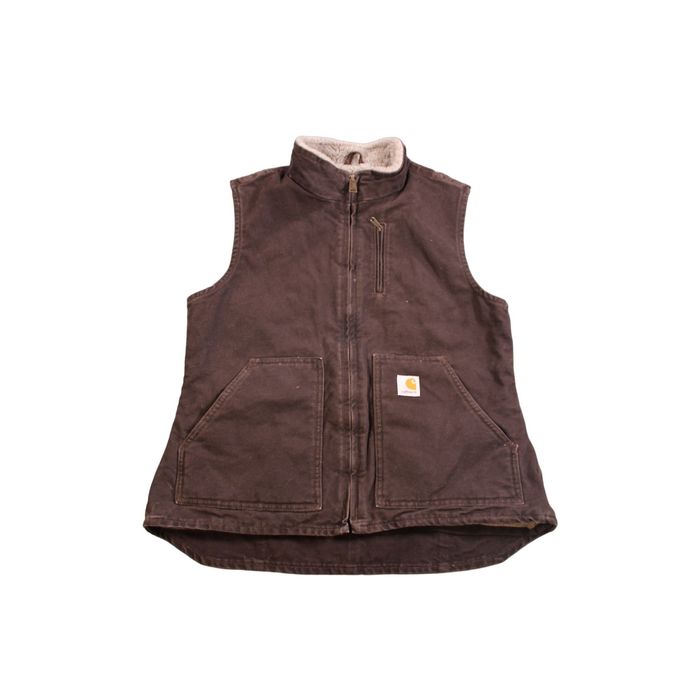 Carhartt Vintage 90s Youth Carhartt Mocha Brown Sherpa Lined Vest Grailed