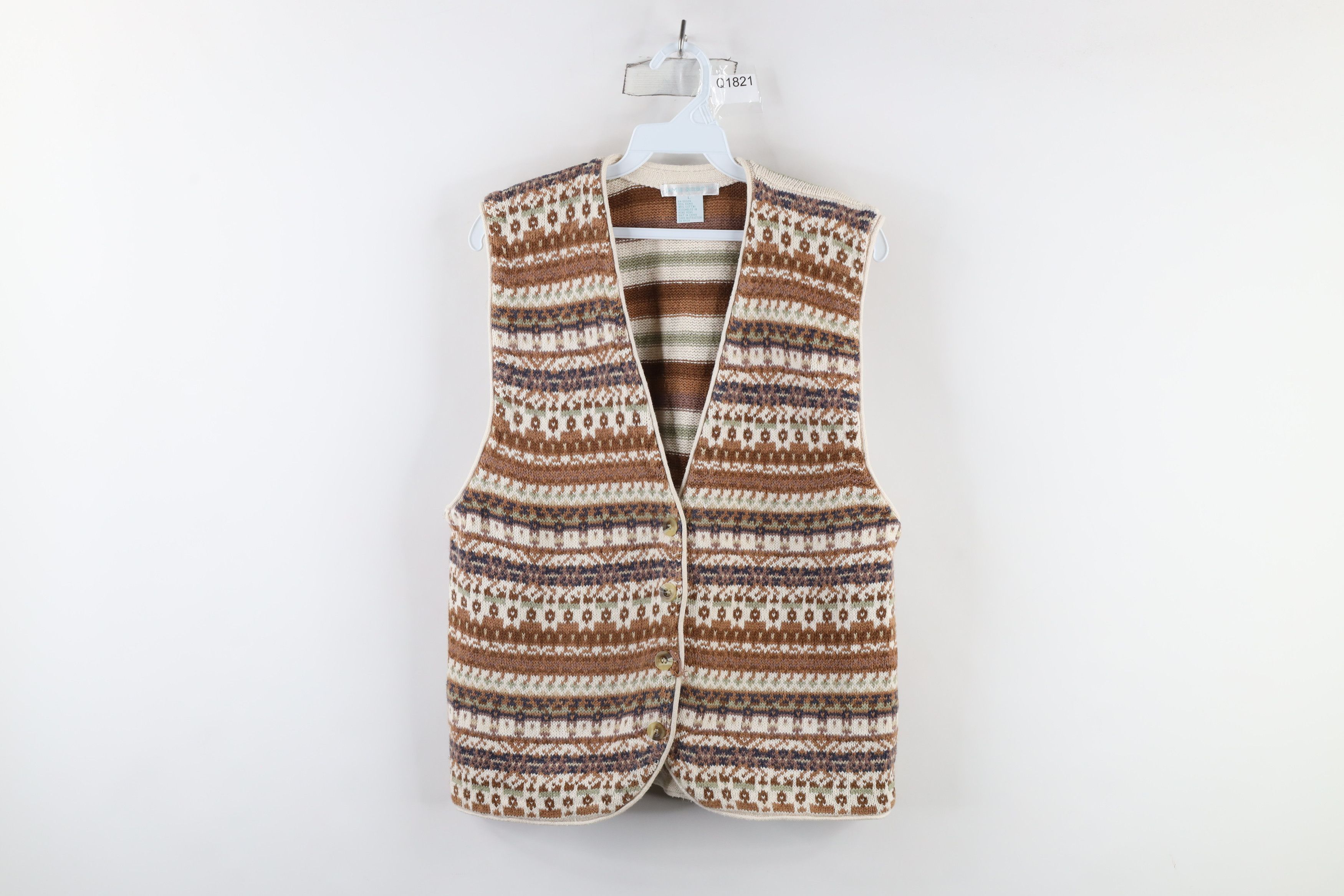 Vintage Vintage 90s Streetwear Fair Isle Knit Cardigan Sweater Vest Size L / US 10 / IT 46 - 1 Thumbnail