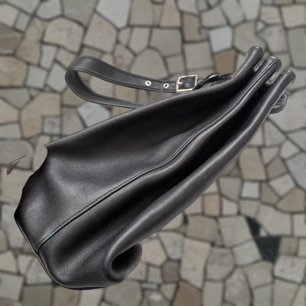 Vintage Coach Black Leather Drawstring Bucket Bag Purse Legacy Sling Hobo 9166, Women's