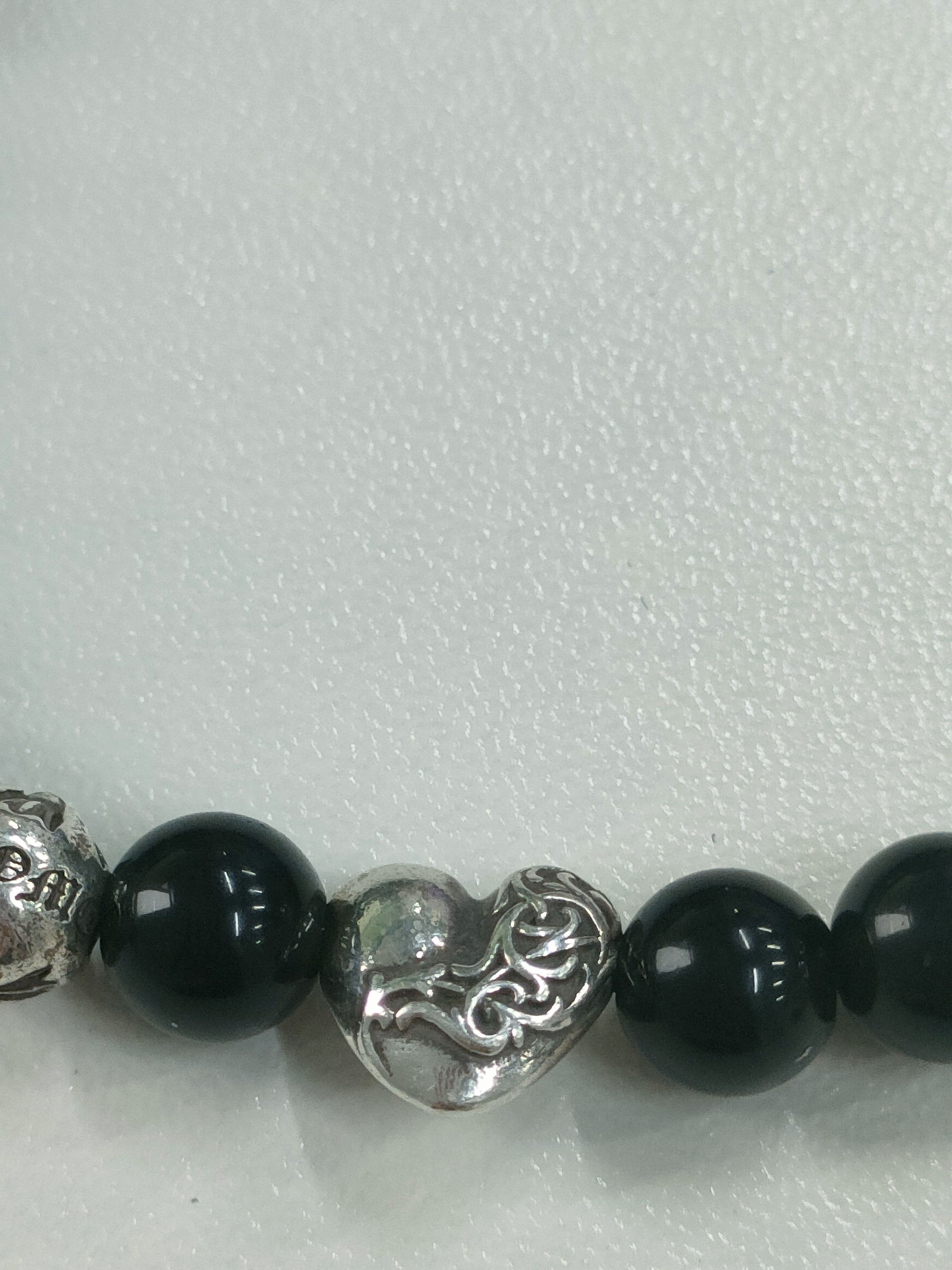 Chrome Hearts Chrome Hearts 6mm Silver Vine Heart Cross Black Bracelet Size ONE SIZE - 6 Thumbnail