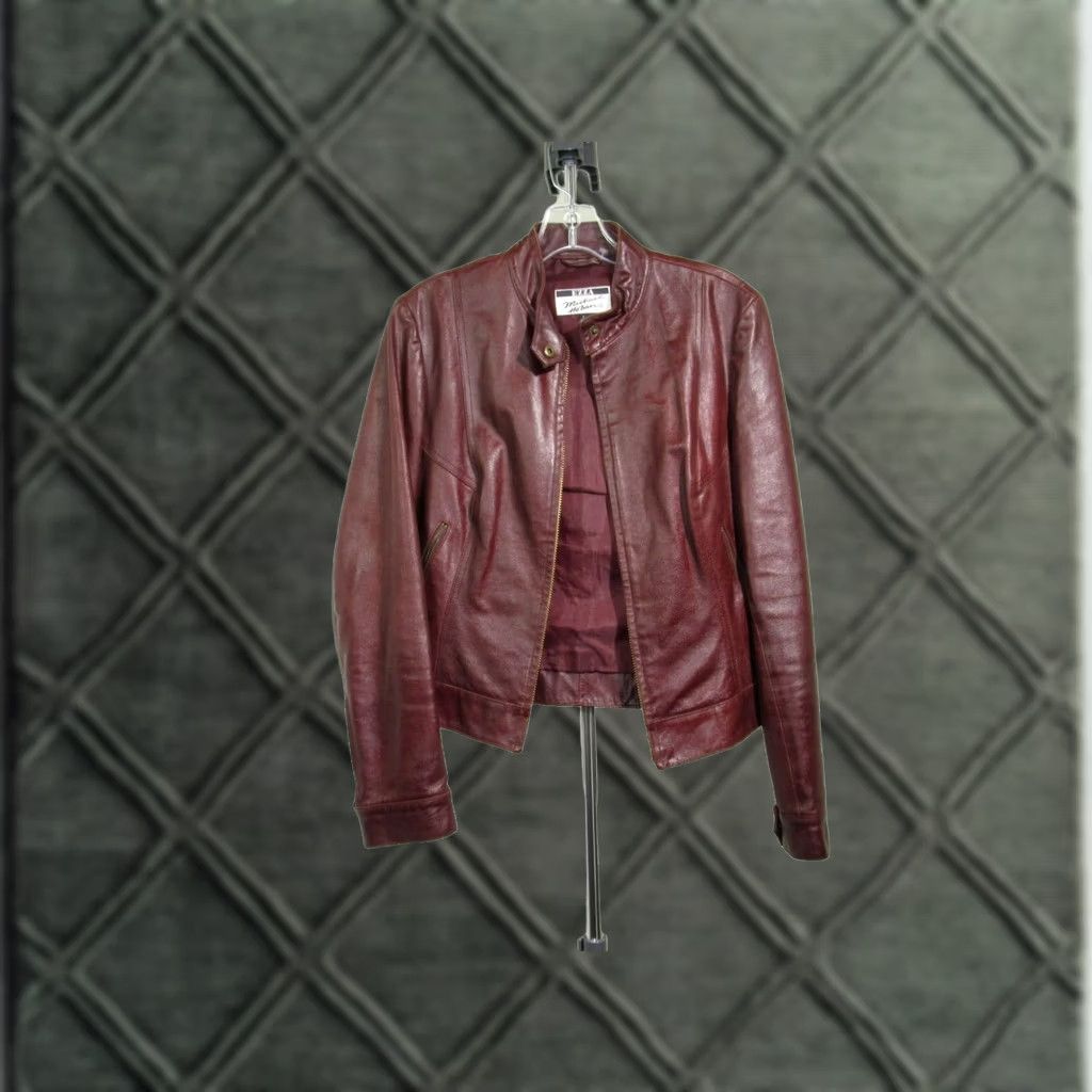 Vintage VINTAGE Michael Hoban Ezza Moto Leather Jacket Womens Large Distressed Red Burgundy Brass Hardware Jacket 90s Biker Size L / US 10 / IT 46 - 1 Thumbnail