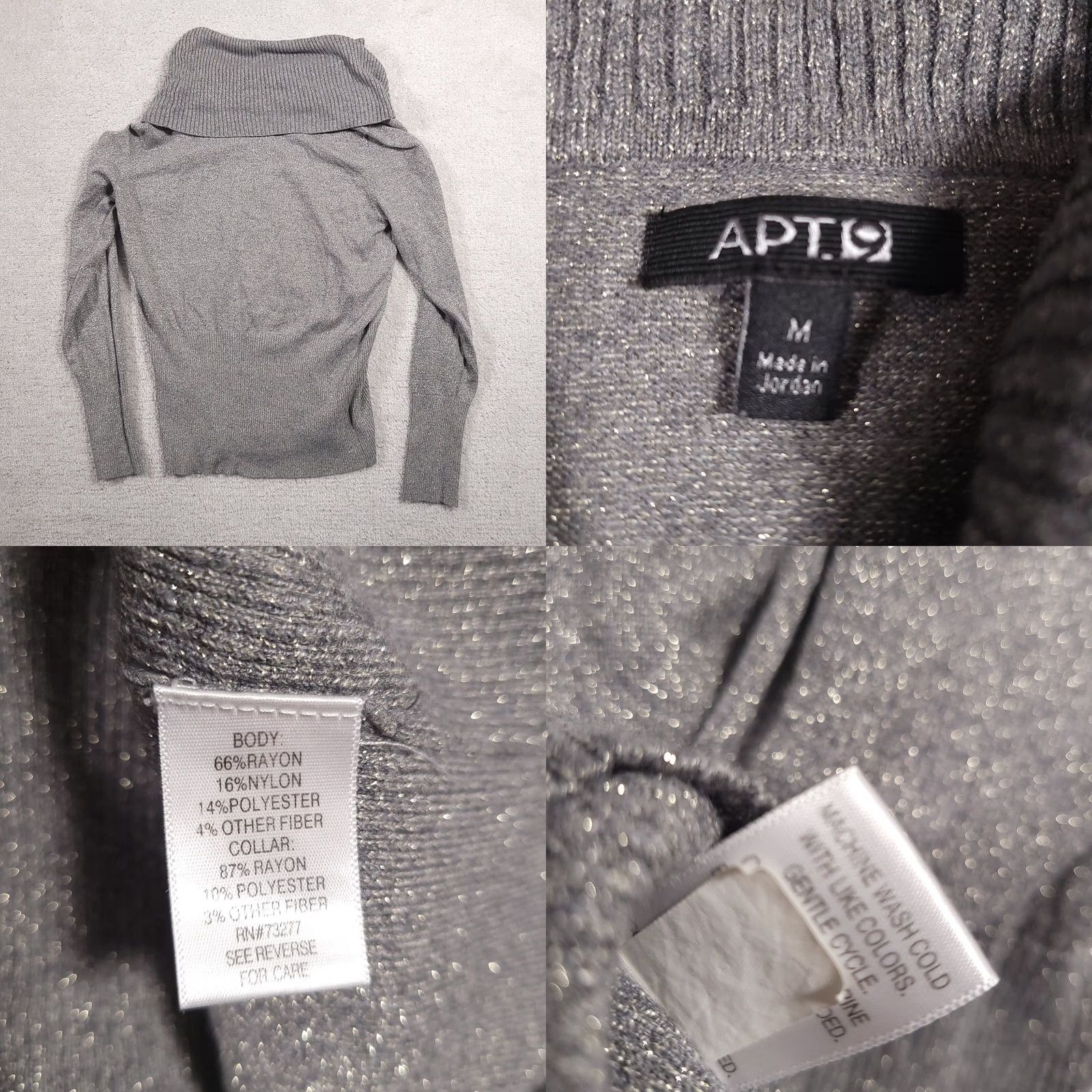 Apt. 9 Apt. 9 Sweater Medium Gray Turtle Neck Long Sleeve Fitted Waist Glitter Women's Size M / US 6-8 / IT 42-44 - 8 Thumbnail