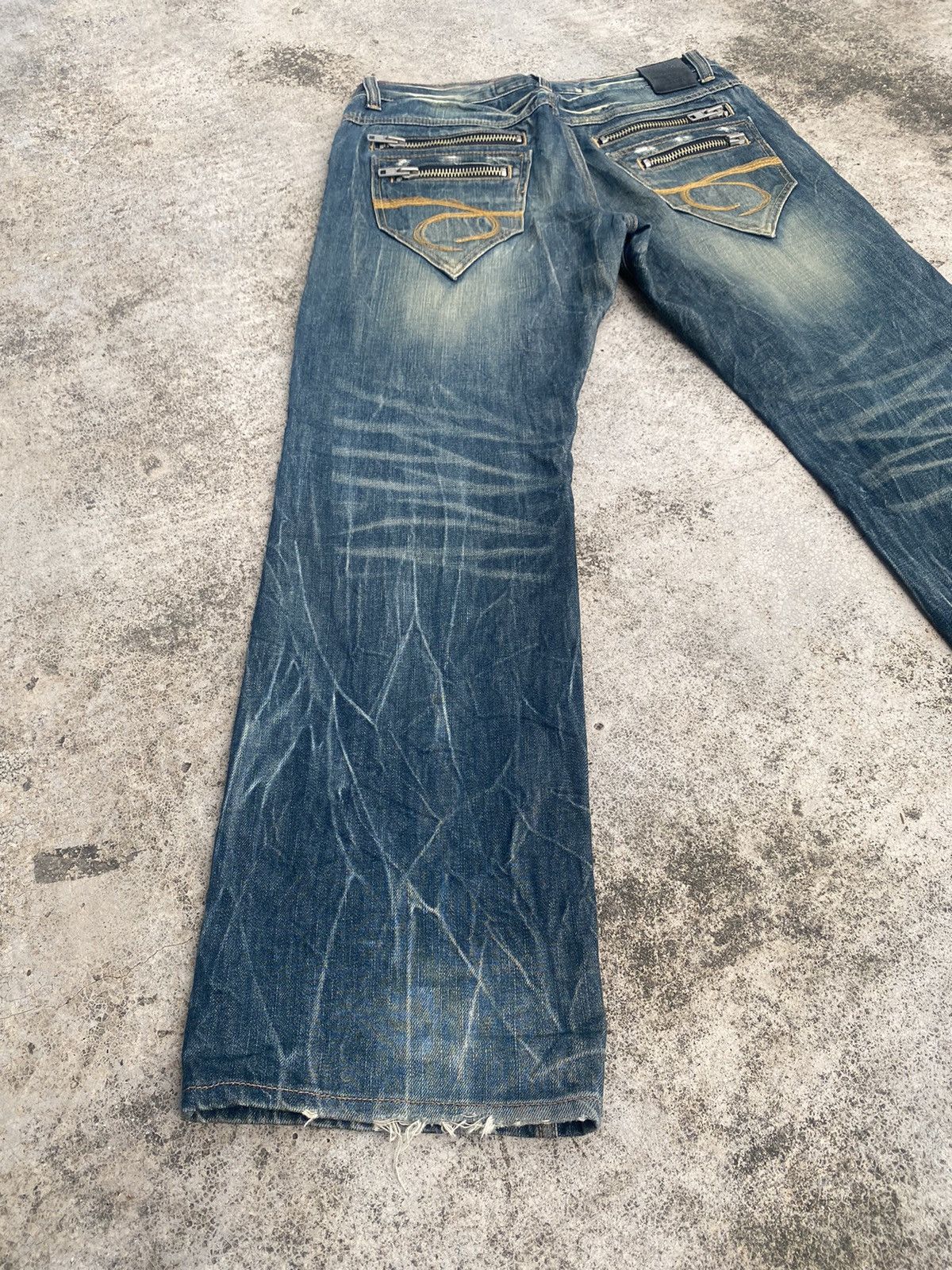 If Six Was Nine × Japanese Brand Flare Jeans Red Pepper Honeycomb Clawmark Splash Size US 33 - 14 Thumbnail