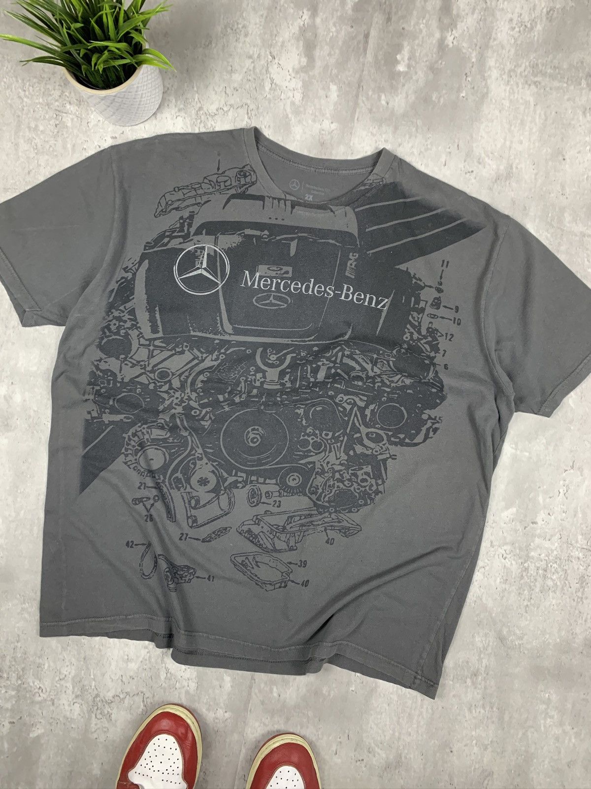 Mercedes-Benz × Vintage Mercedes Benz All Over Print Tshirt Grey Black Size US XXL / EU 58 / 5 - 2 Thumbnail