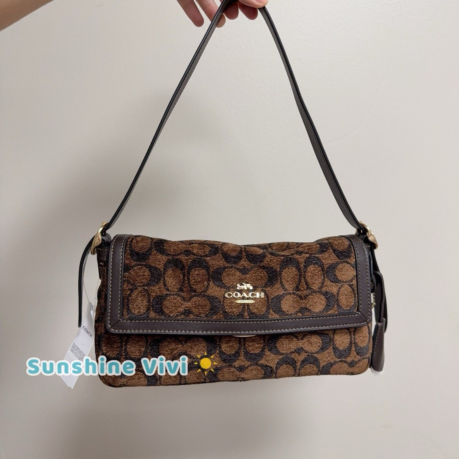 NWT Coach Etta Small Flap Shoulder Bag Chenille CCV65 Gold