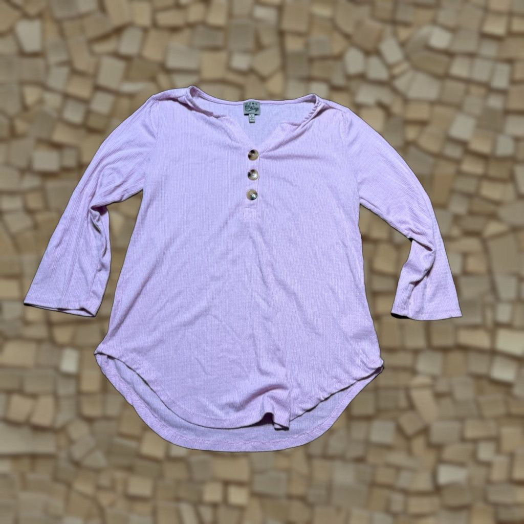 Pinko Como Shirt Women's Medium Pink Long Sleeve V-Neck Quarter Buttons Modern Basic Size M / US 6-8 / IT 42-44 - 1 Thumbnail