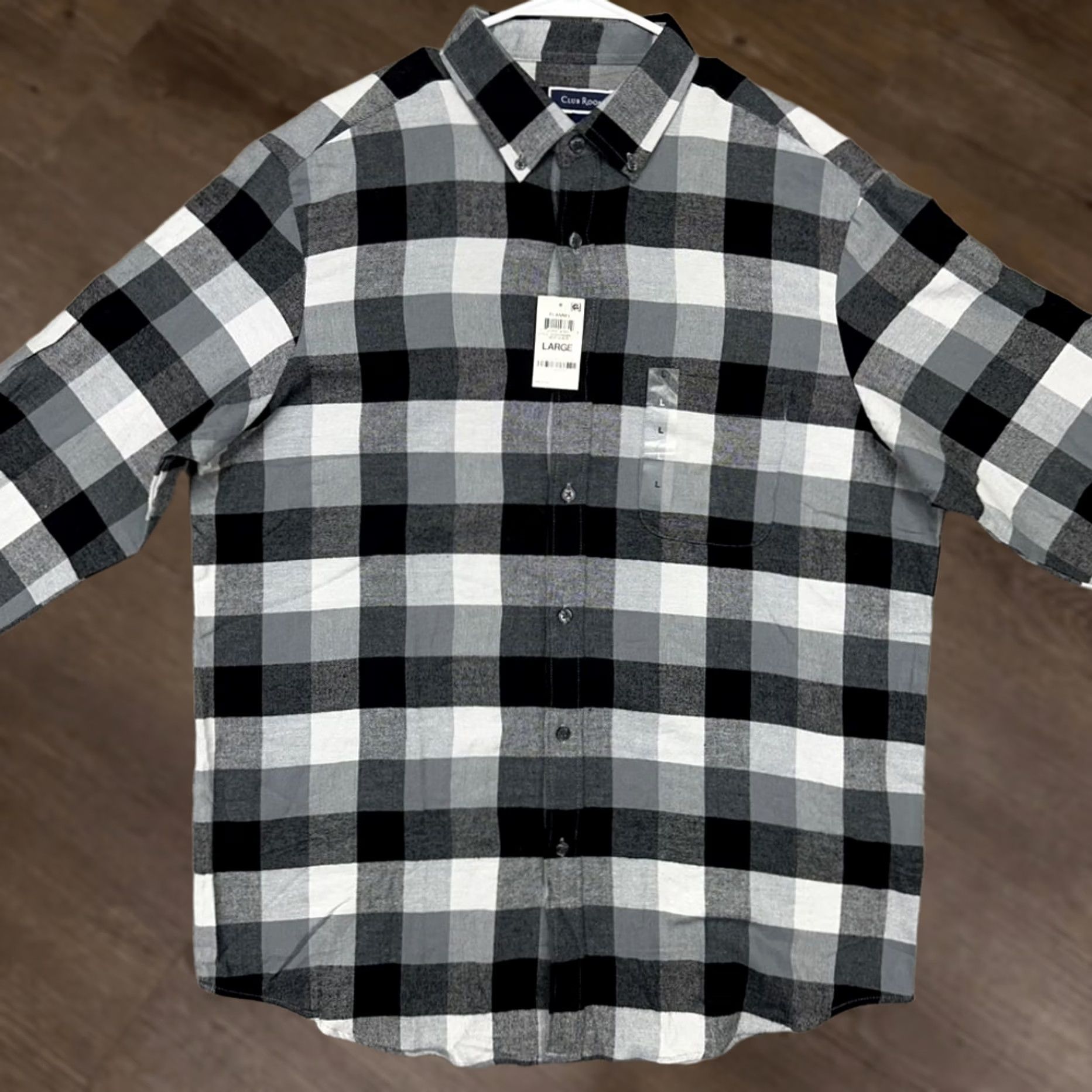Club Room VINTAGE Club Room Flannel Shirt Mens Large Black Grey Herringbone Plaid Button-Down NEW Size US L / EU 52-54 / 3 - 1 Thumbnail