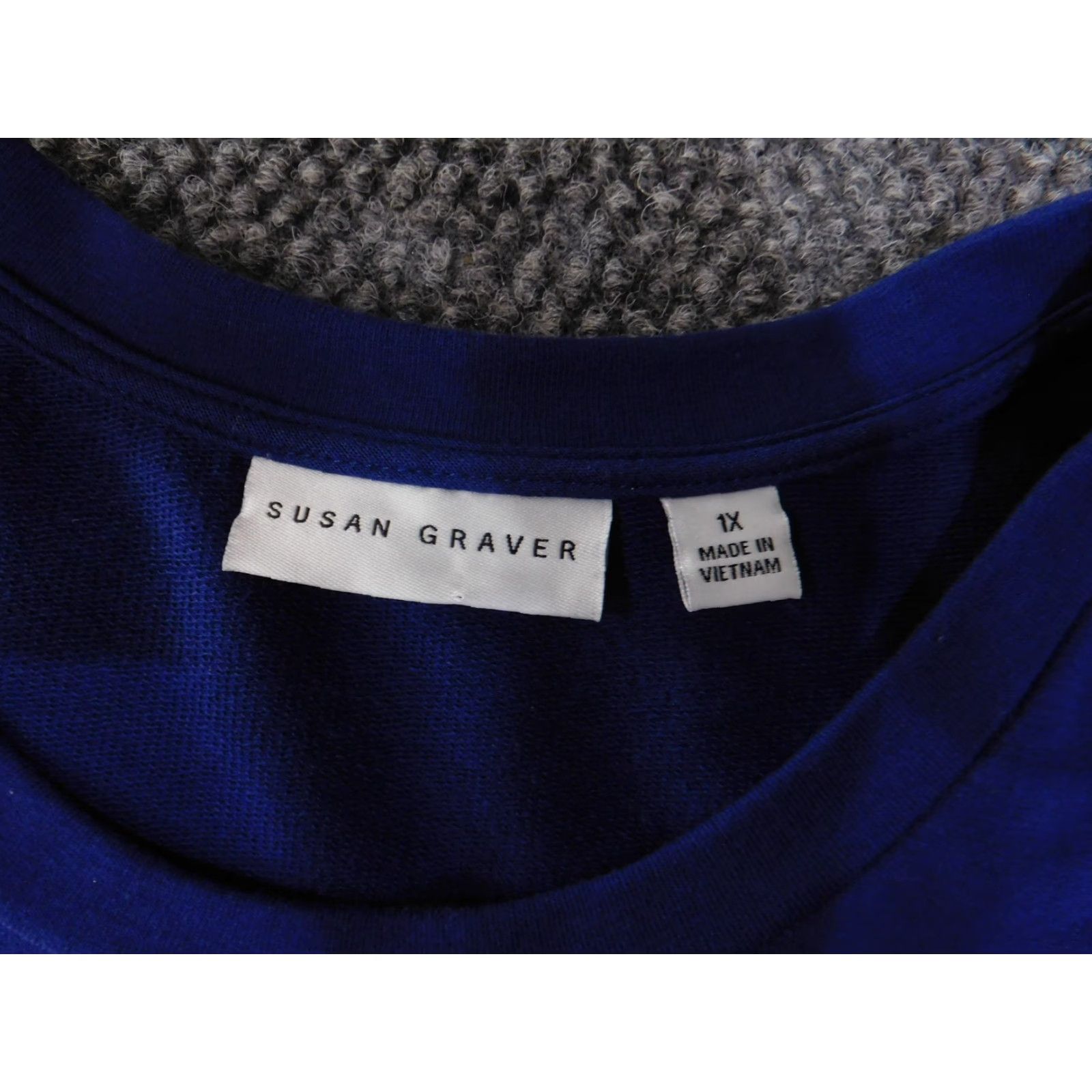 Vintage Susan Graver Shirt Womens 1X Blue Beaded Embellished Shoulder 3/4 Sleeve Pullover Top Size XL / US 12-14 / IT 48-50 - 6 Thumbnail
