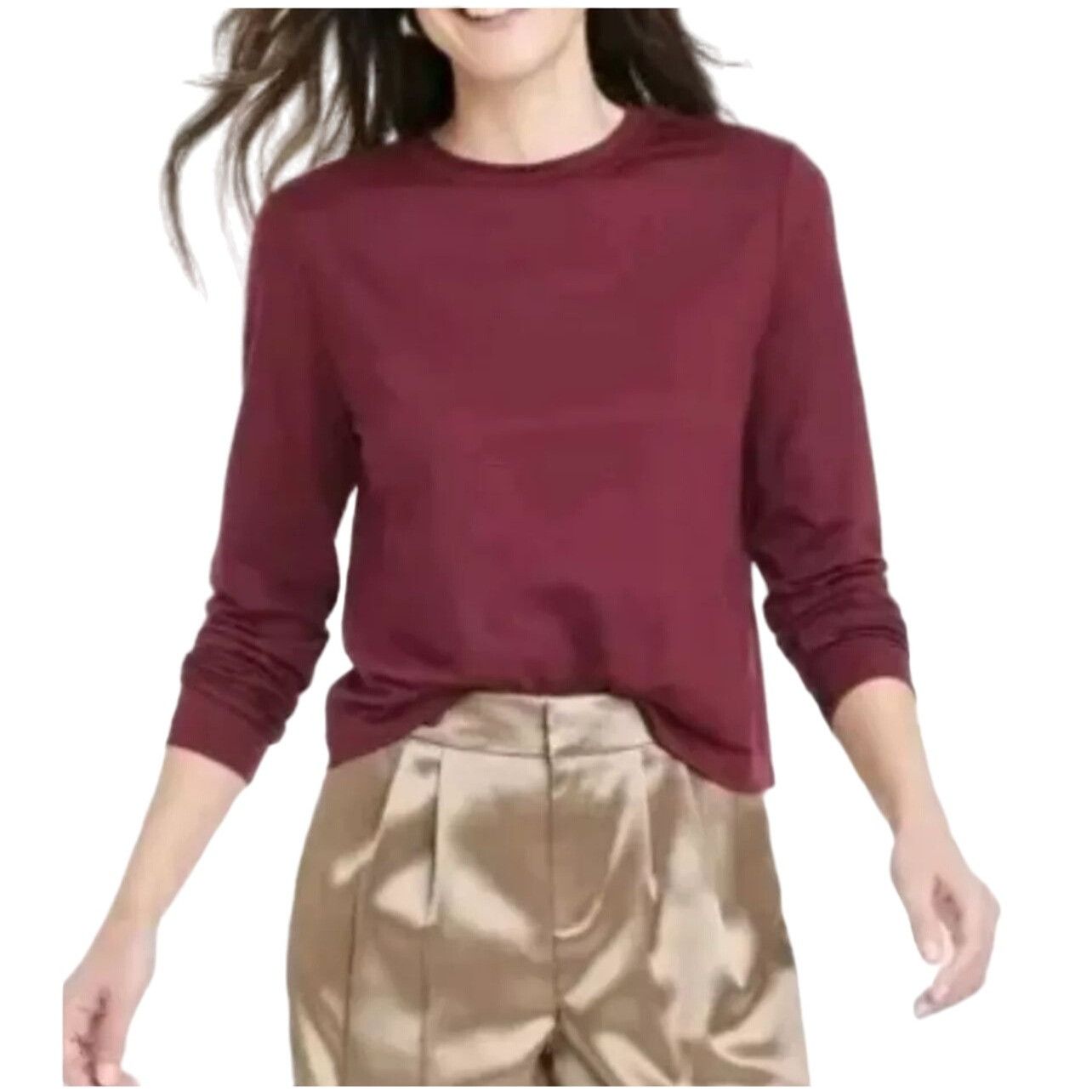 Other A New Day - Women's Long Sleeve T-Shirt - Burgundy - Large Size L / US 10 / IT 46 - 1 Thumbnail