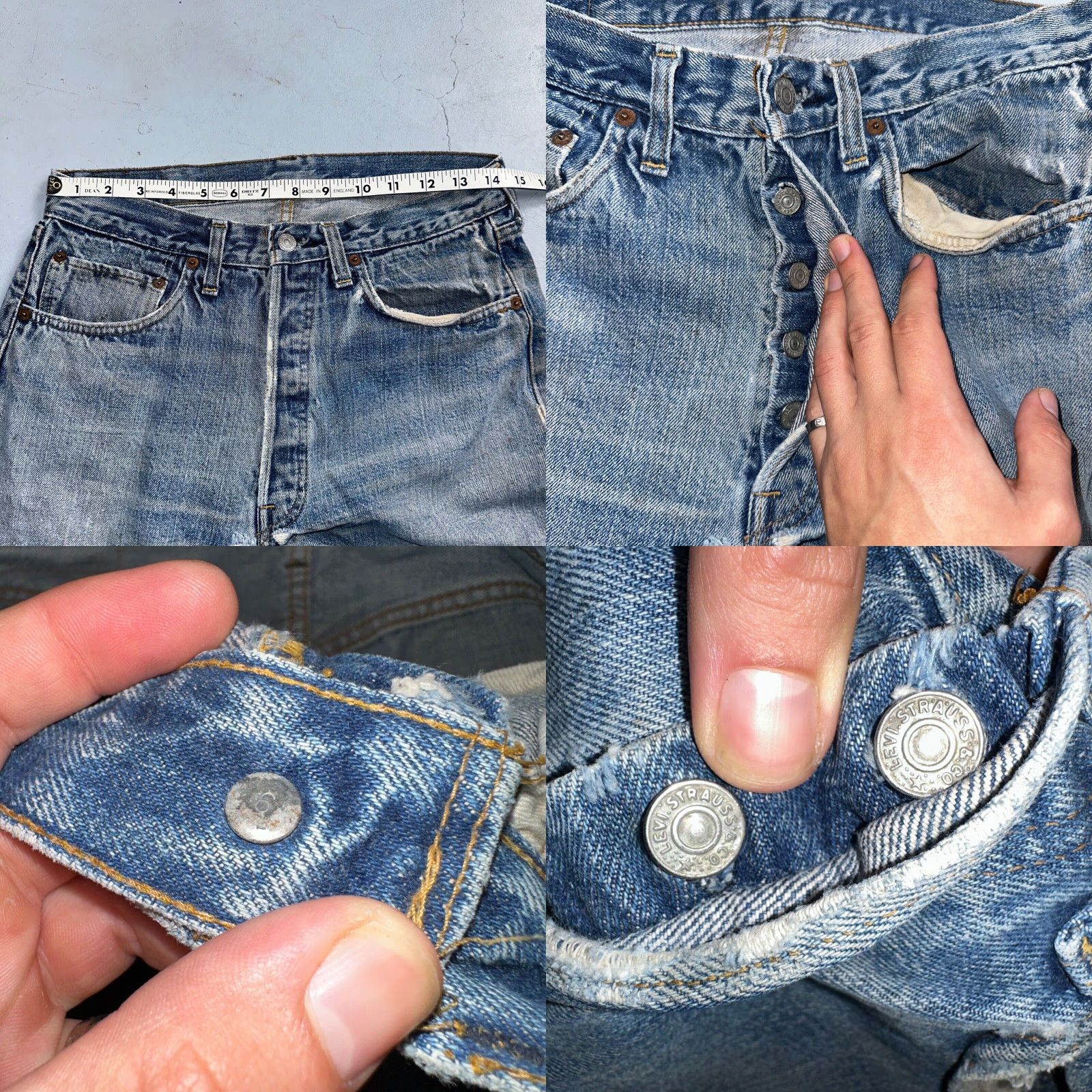 Levi's VINTAGE Levi's 501 XX Jeans - 70s Redline Selvedge, Thrashed, Ripped, Blue Denim, Button Closure, 29x29, Regular, Men's Size 29, Classic Straight Fit Size US 29 - 8 Thumbnail