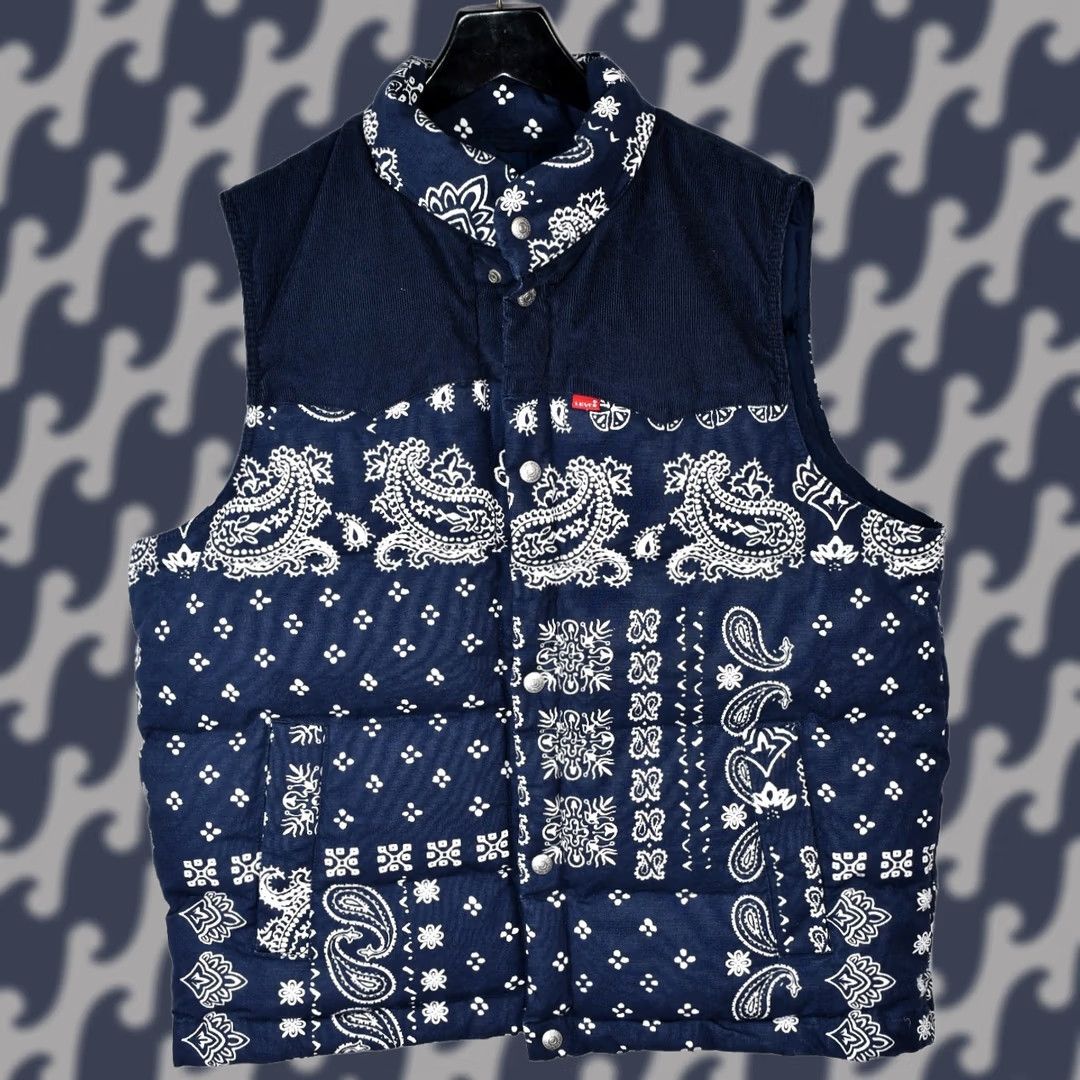 Levi's Levi’s Western Down Indigo Vest Jacket L Men’s Cotton Polyester 67cm Chest 29.92in Length New Bandana Paisley Camouflage? Size US L / EU 52-54 / 3 - 1 Thumbnail