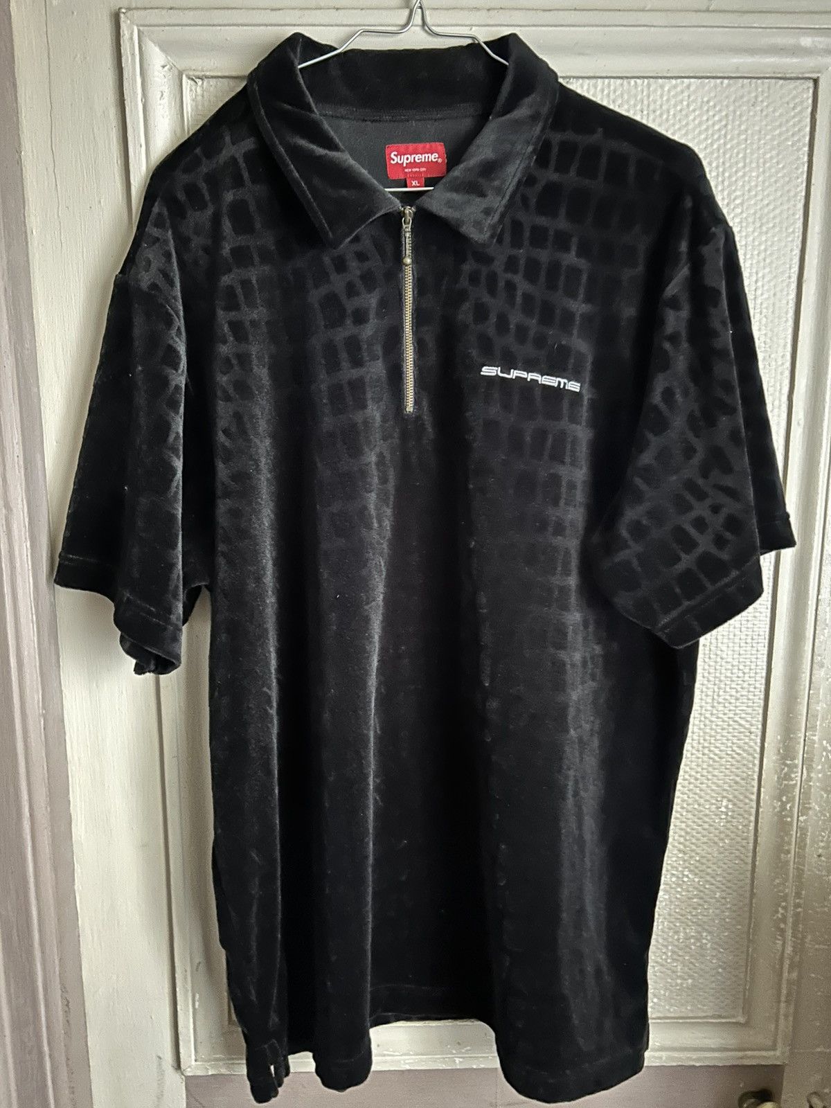 Supreme Croc Velour Zip Polo Navy Men's - SS18 - US