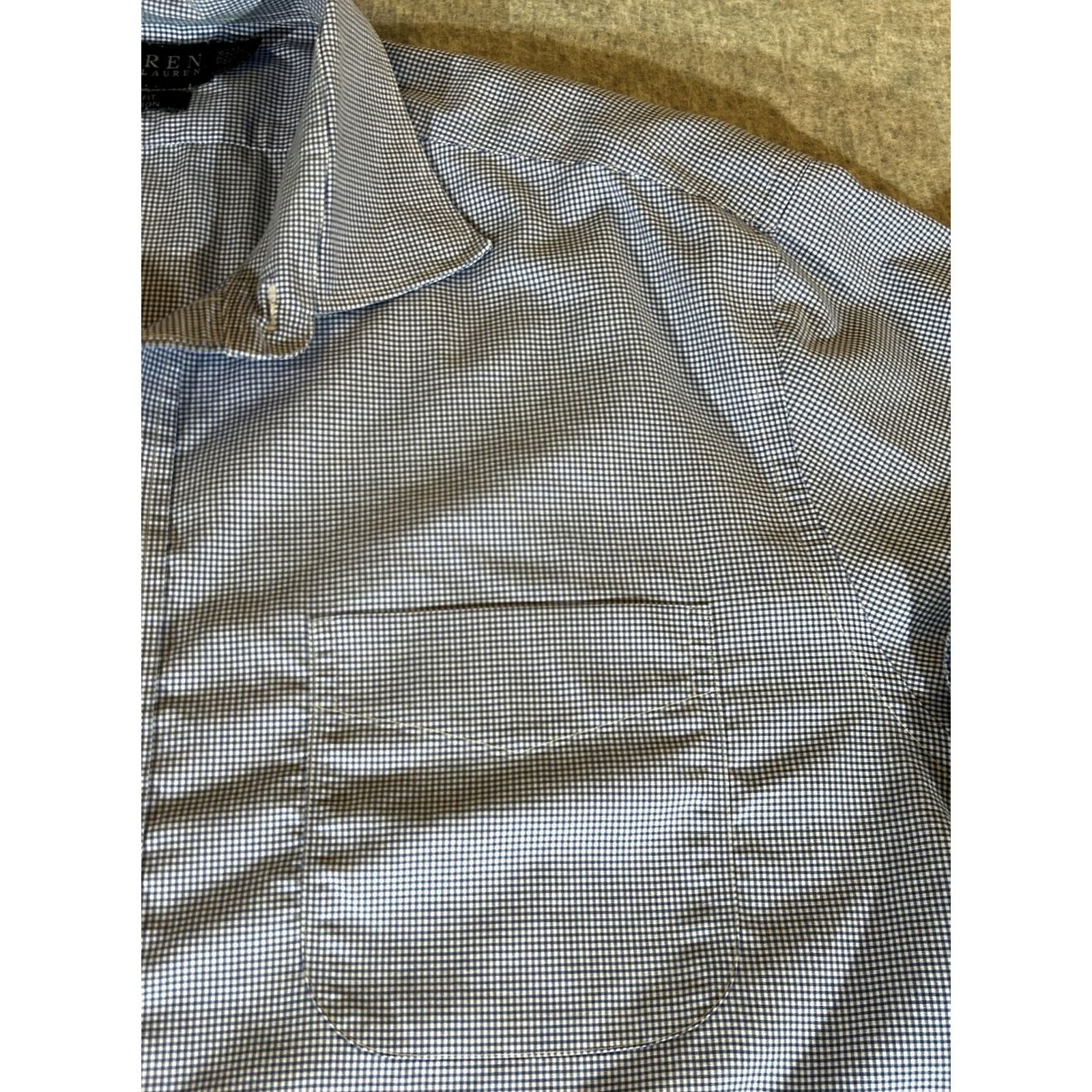 Ralph Lauren Ralph Lauren Dress Shirt Mens XL 17.5 Blue Gingham Slim Non-Iron Business Shirt Mens 17.5 Neck 36/37 Sleeve Size 48R - 2 Thumbnail