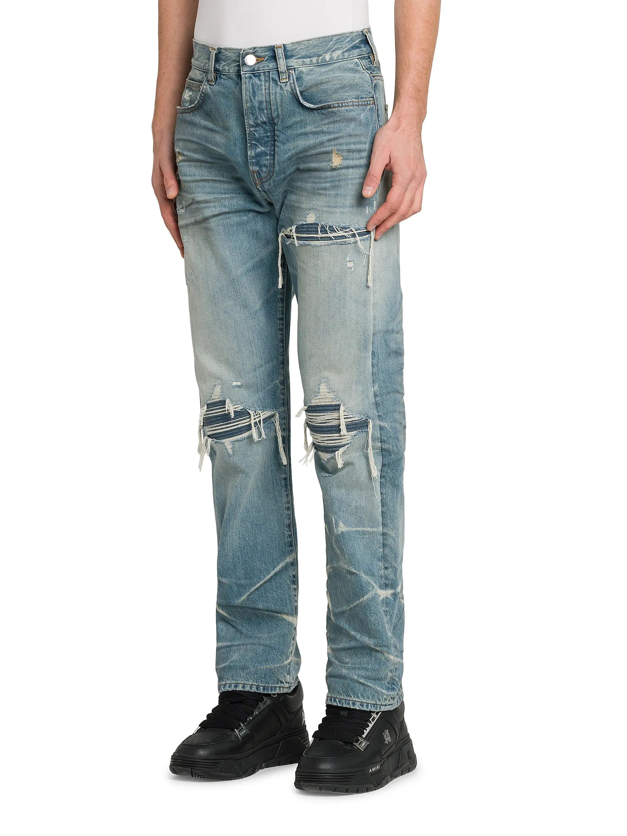 Amiri os11x1225 Mx1 Distressed Mid-Rise Straight-Leg Jeans in Blue Size US 30 / EU 46 - 4 Thumbnail