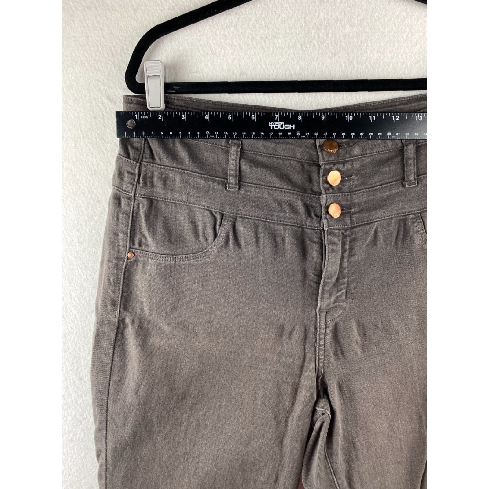 Vintage Refuge Jeans Womens 14 Gray Super Skinny High Rise Stretch Denim Tummy Control Dark Wash 3 Button Front Size 36" / US 14 / IT 50 - 7 Thumbnail