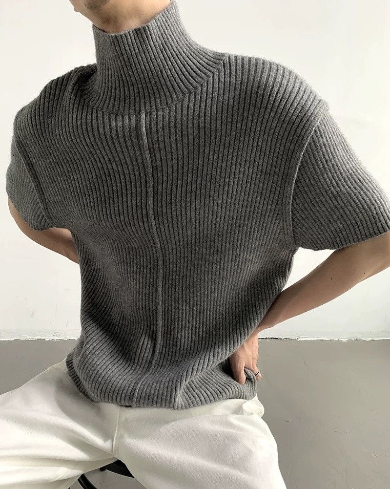 Japanese Brand × Vintage Cleanfit retro high neck ribbed short sleeve knit shirt Size US M / EU 48-50 / 2 - 2 Thumbnail