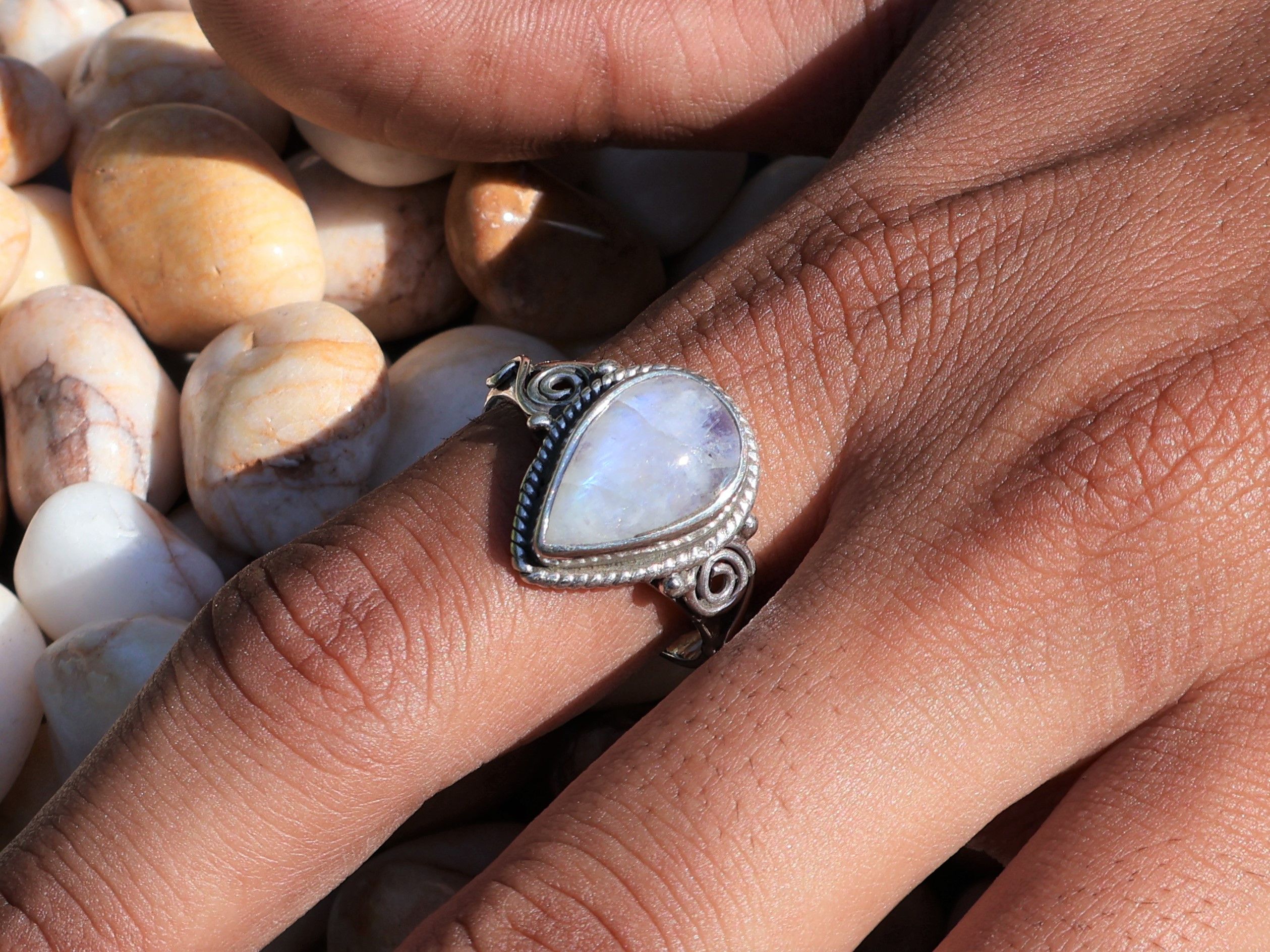 Handmade Rainbow Moonstone Ring, 925 Sterling Silver, Handmade Ring, Size ONE SIZE - 7 Thumbnail