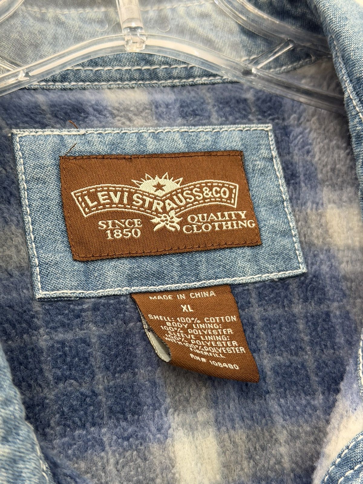 Levi's Levi Strauss & Co Denim Jacket Fleece Lined Plaid Shacket XL Size US XL / EU 56 / 4 - 3 Thumbnail