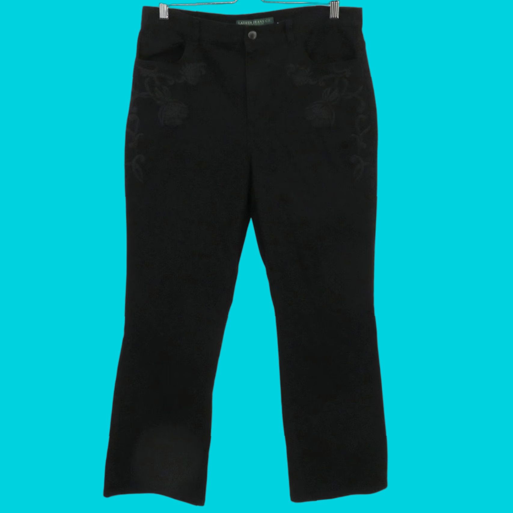 CO Lauren Jeans Co Jeans Women 14 Black Embroidered Floral Flower Denim Size 36" / US 14 / IT 50 - 1 Thumbnail